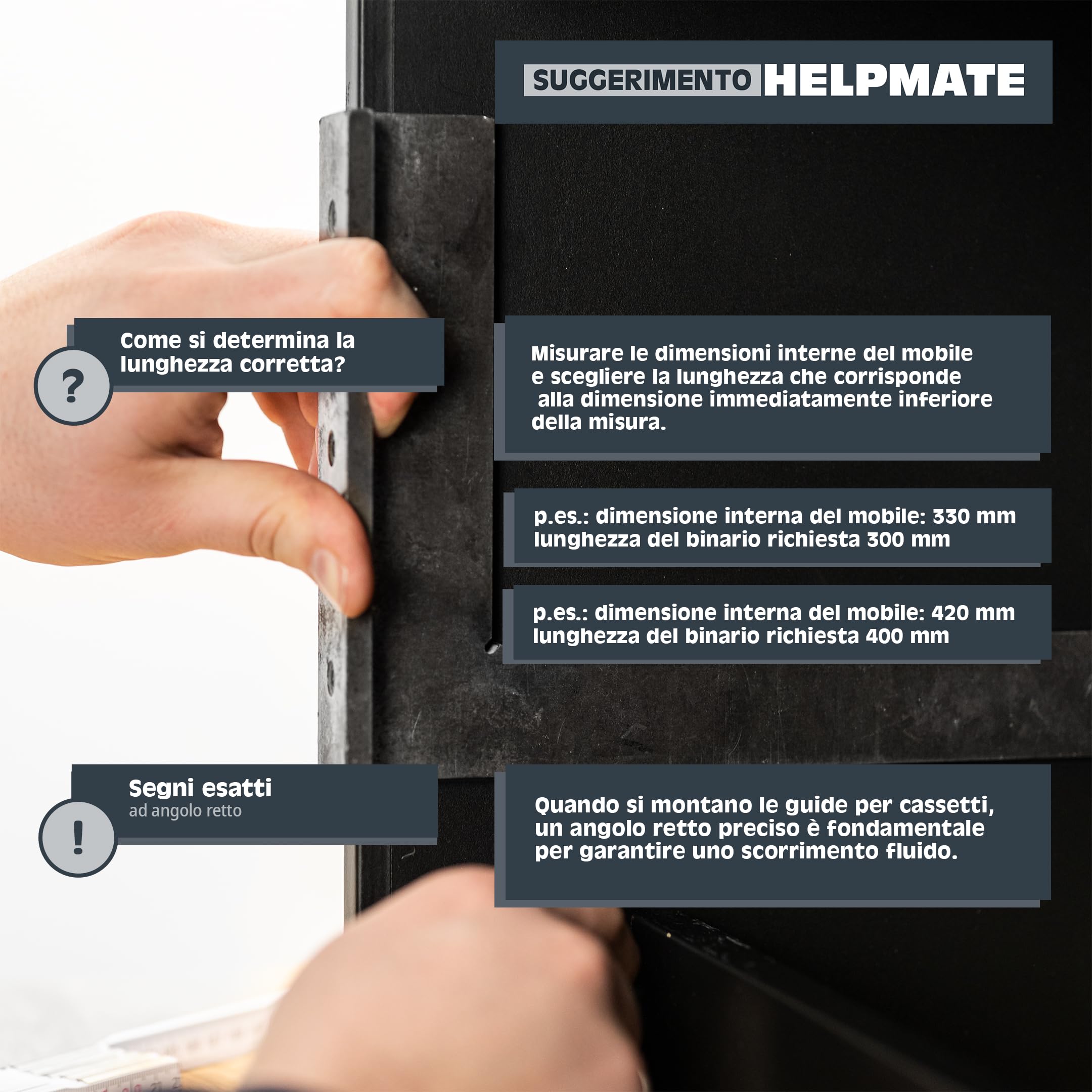 HELPMATE – Guida per binario scorrevole 350 mm – 1 paio – bianca | Guida per cassetti adatta all’estrazione parziale – materiale di fissaggio incluso