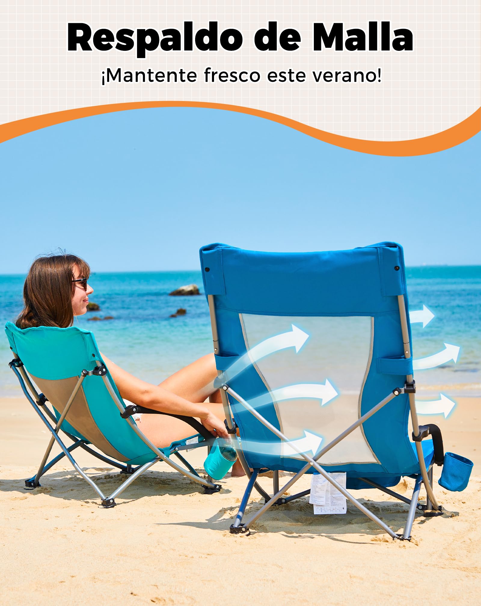 KingCamp Silla de Playa Baja Plegable Ligera Capacidad 180kg Silla Picnic Estabilidad Doble Tubo Silla Portátil para Conciertos Asiento Ancho y Bolsillo Cian