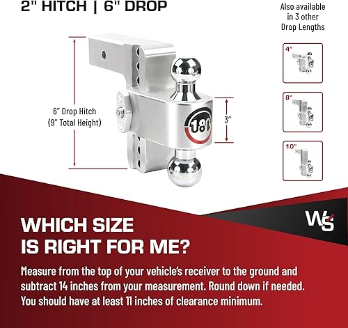 Vista 5 de Weigh Safe Enganche de remolque de 180 grados, enganche de remolque ajustable para remolque, compatible con receptores de 2.5 pulgadas, caída de 6