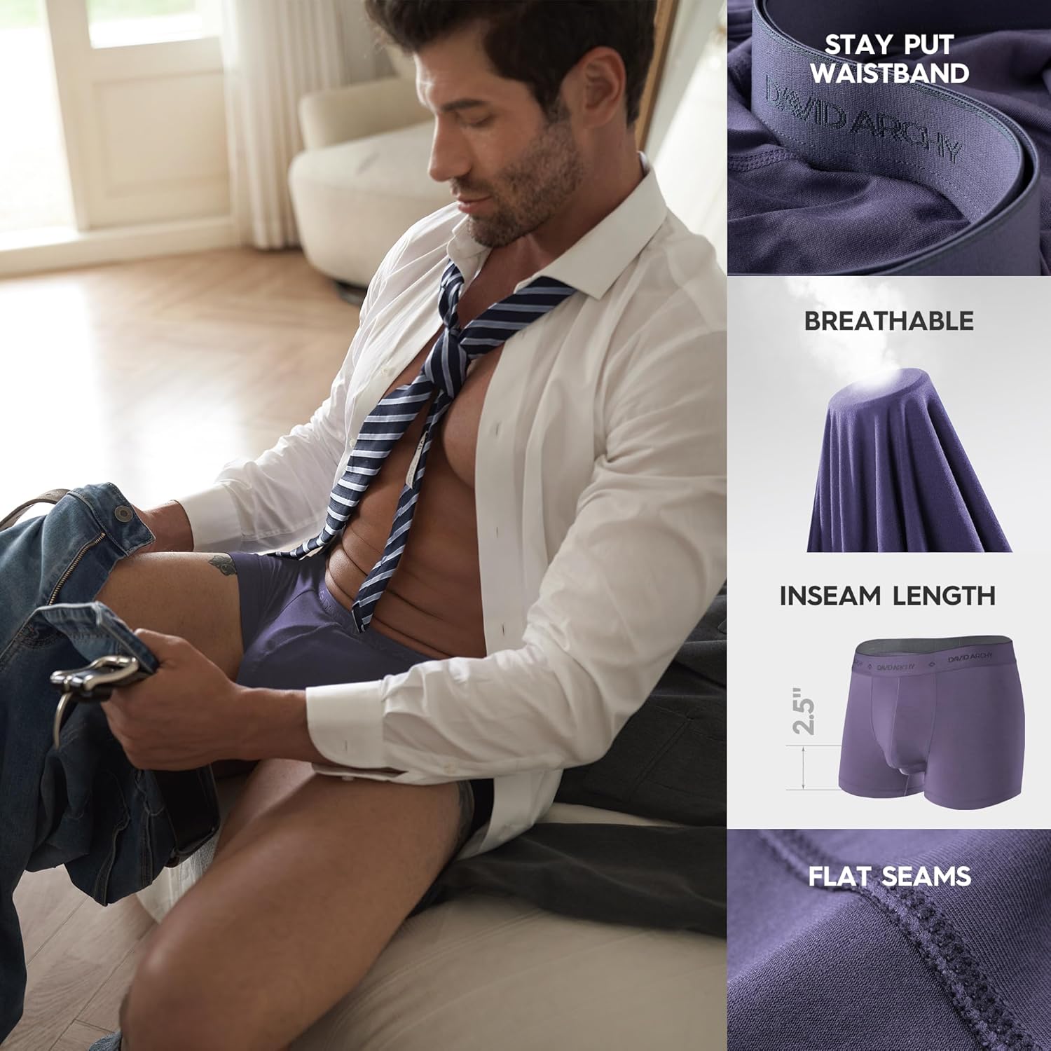 DAVID ARCHY Men's Underwear Boxer Briefs with Fly, Dual Pouch Modal Design, Support Fit, Multipack - Image 4