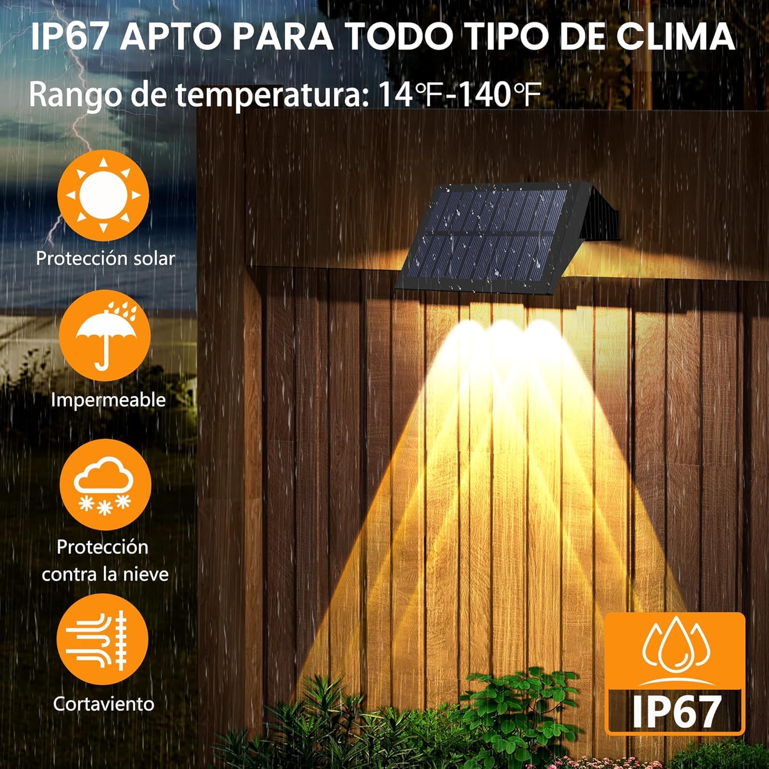 Aplique solar exterior, luces solares exterior para iluminación superior e inferior 6 LEDs, IP67 impermeable para jardín balcón Terraza luz solar exterior, blanco cálido Pack de 6 Unidades