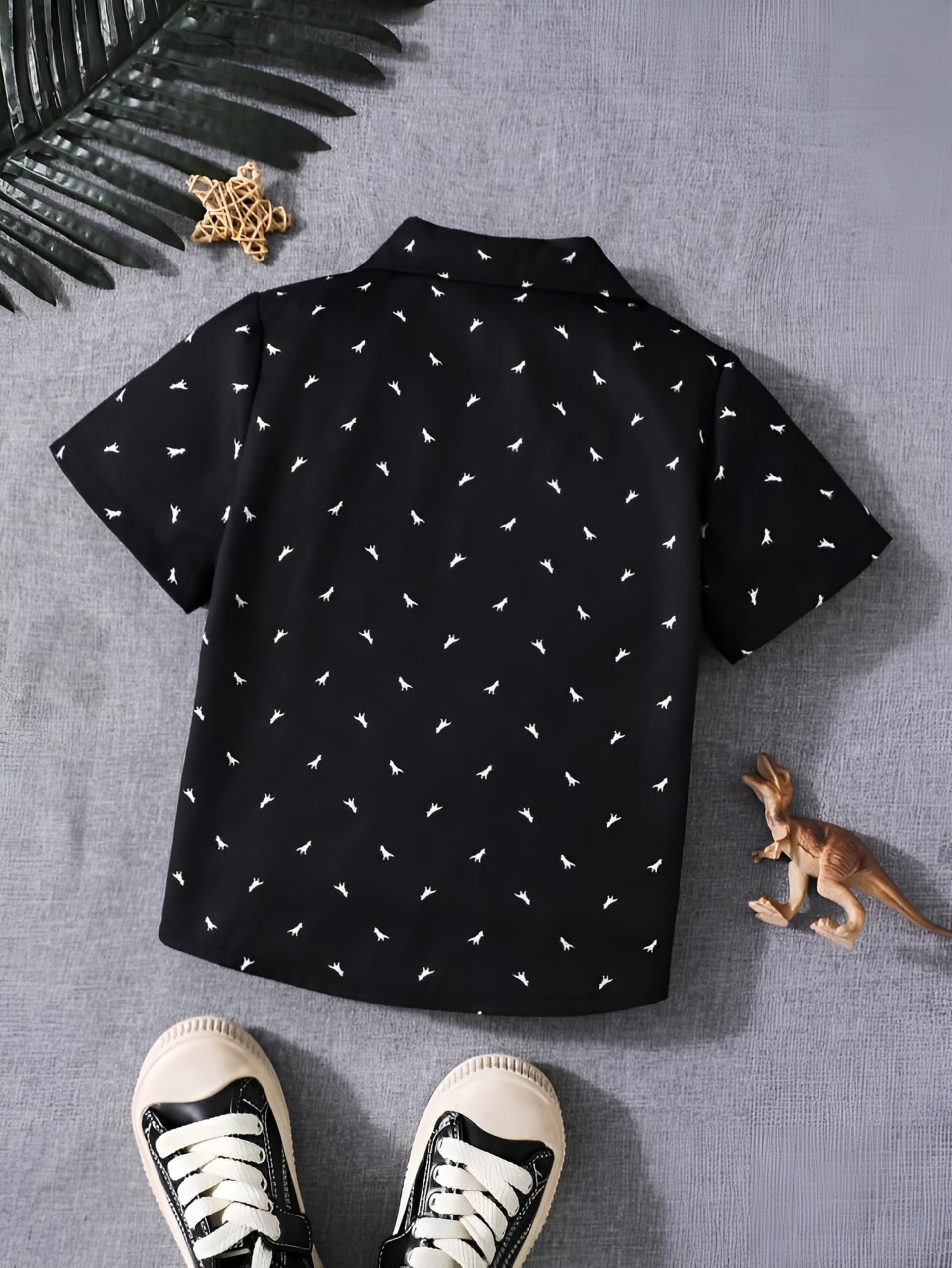 kidgarb Baby Boys Clothing Set, Regular Fit Cord Set, Dinosaur Print Button-Down Dress Clothing Set, Short Sleeve, Navy Blue and Black, 2-Pack(Multicolor, 2-3 Years) 2