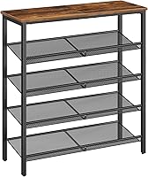 HOOBRO 5-Tier Shoe Rack for Entryway, Adjustable Mesh Shelves, Holds 16-20 Pairs, Rustic Brown Metal Organizer BF12XJ01