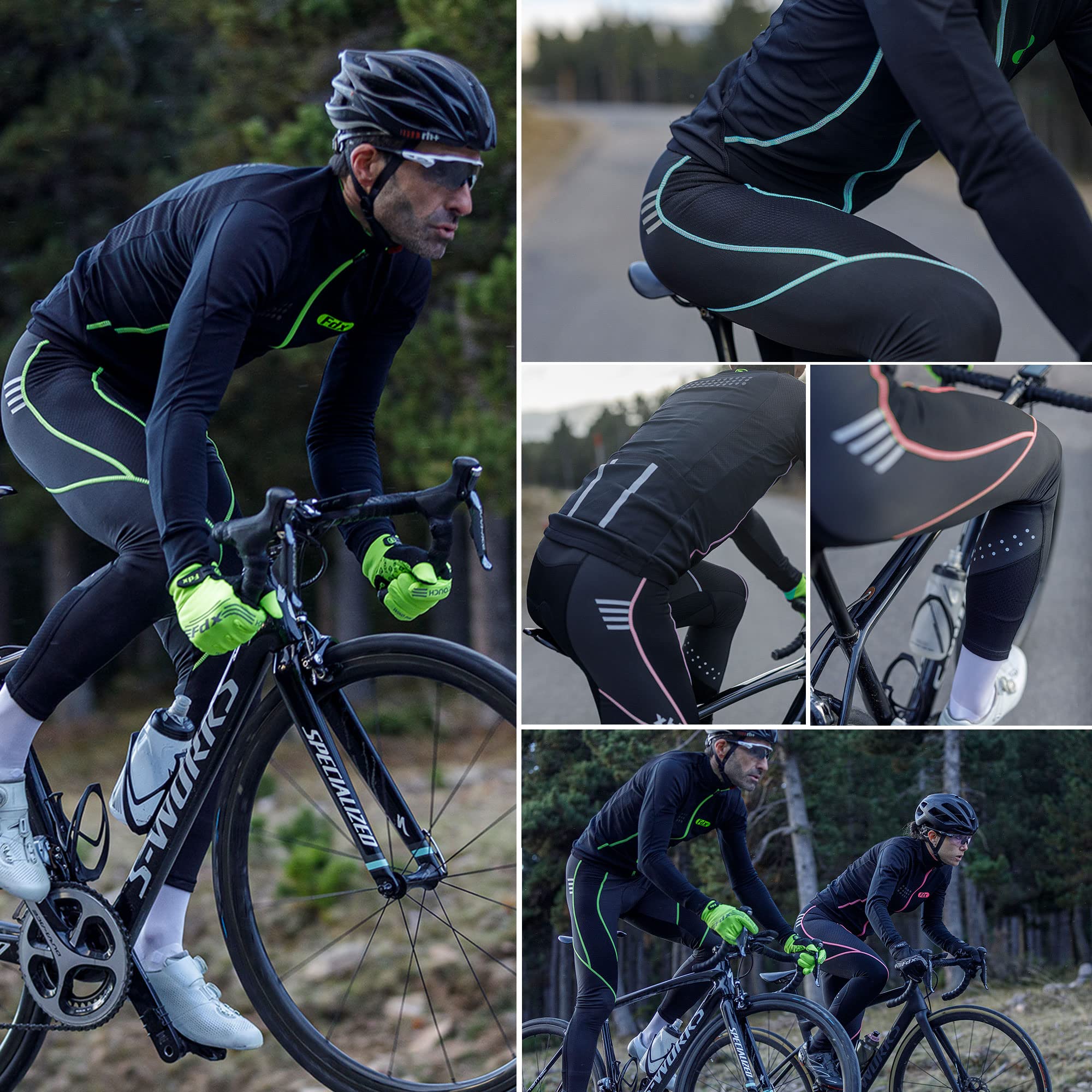 FDX Pantalones de ciclismo para hombre, con forro polar térmico en 3D, transpirable, cálido, para bicicleta, pantalones largos reflectantes, para ciclismo al aire libre