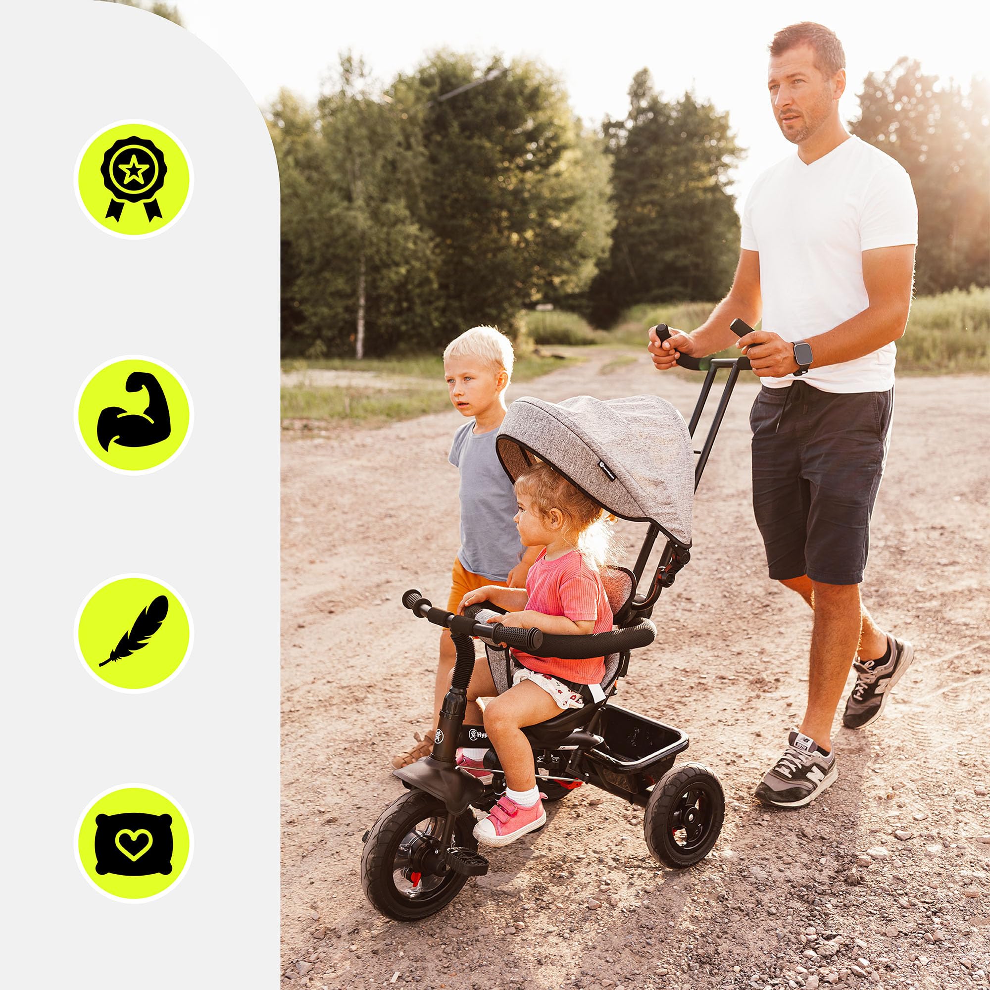 HyperMotion Triciclo Infantil con Manillar para Padres - Bici Bebé 1 Año Evolutiva hasta 20kg - Modelo Similar Kinderkraft con Barra de Empuje - Saltador Bebe Gris
