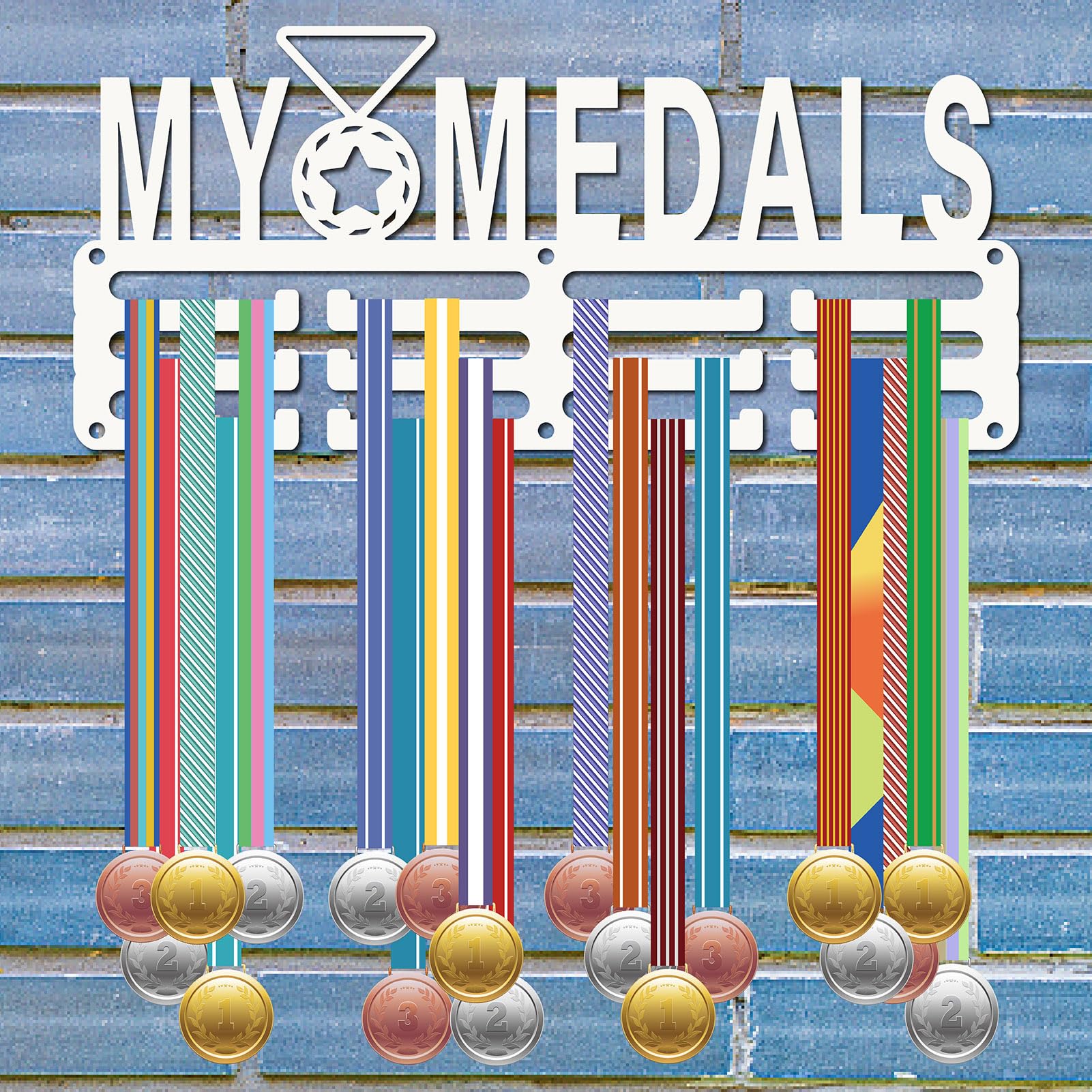 CREATCABIN My Medals Medalla Titular Medalla Colgador Medallas Estante Exhibiciónportes Metal Colgante Premios Hierro Pequeño Montajecoración para Pared Insignial Fútbol Gimnasia Natación 29x13cm