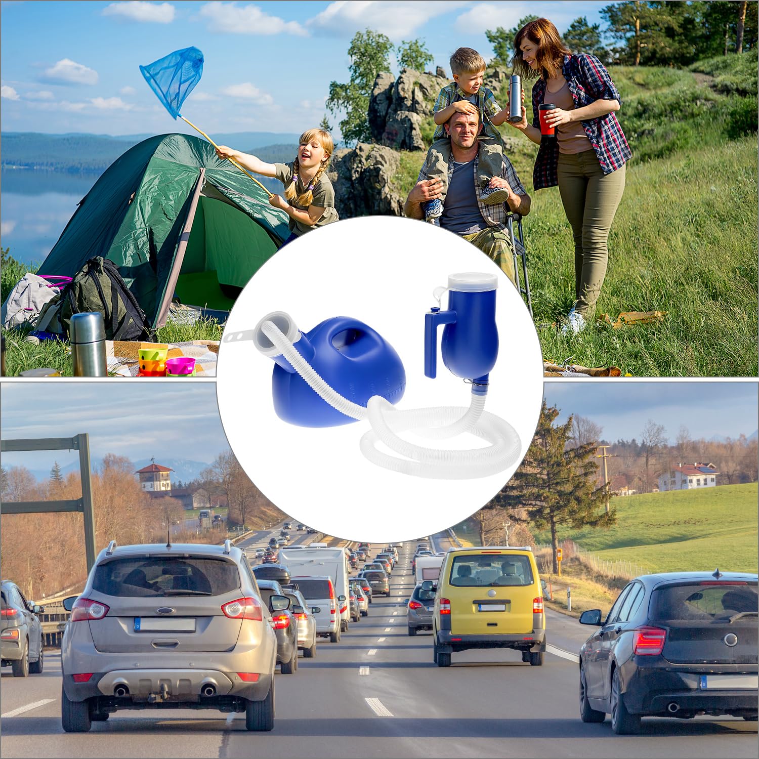 QWORK® Urinoir portable pour hommes avec tube 1,6 m, 2000 ml, pour voyage, voiture, camping, urgences en déplacement