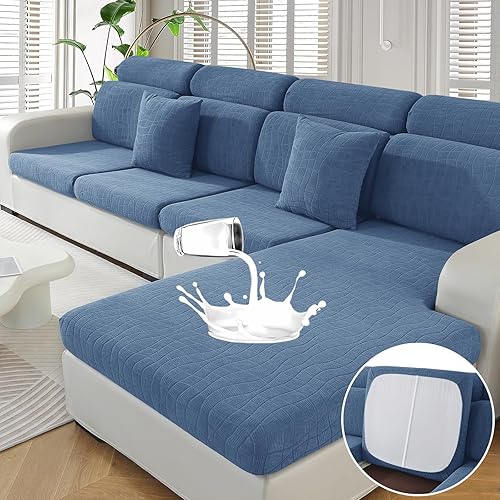 Miniatura 34 de MAXIJIN Fundas impermeables para cojines de sofá de 4 piezas para sofá seccional, funda deslizable para asiento, funda elástica para sofá seccional