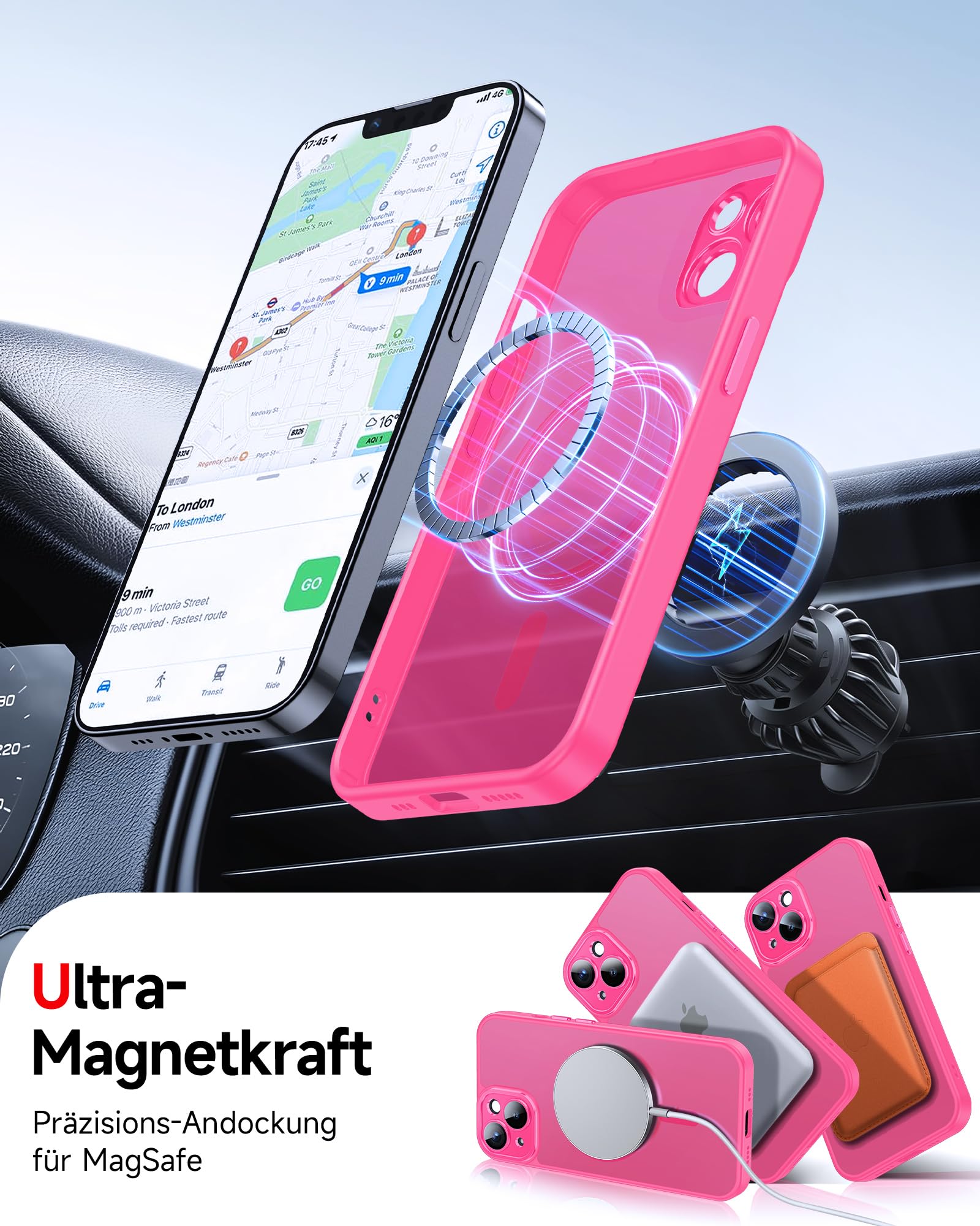 TAURI Cover per iPhone 13/iPhone 14 con Pellicola in Vetro Temperato,[Compatibile con MagSafe] Magnetica Custodia per Sottile Anticaduta - Blu