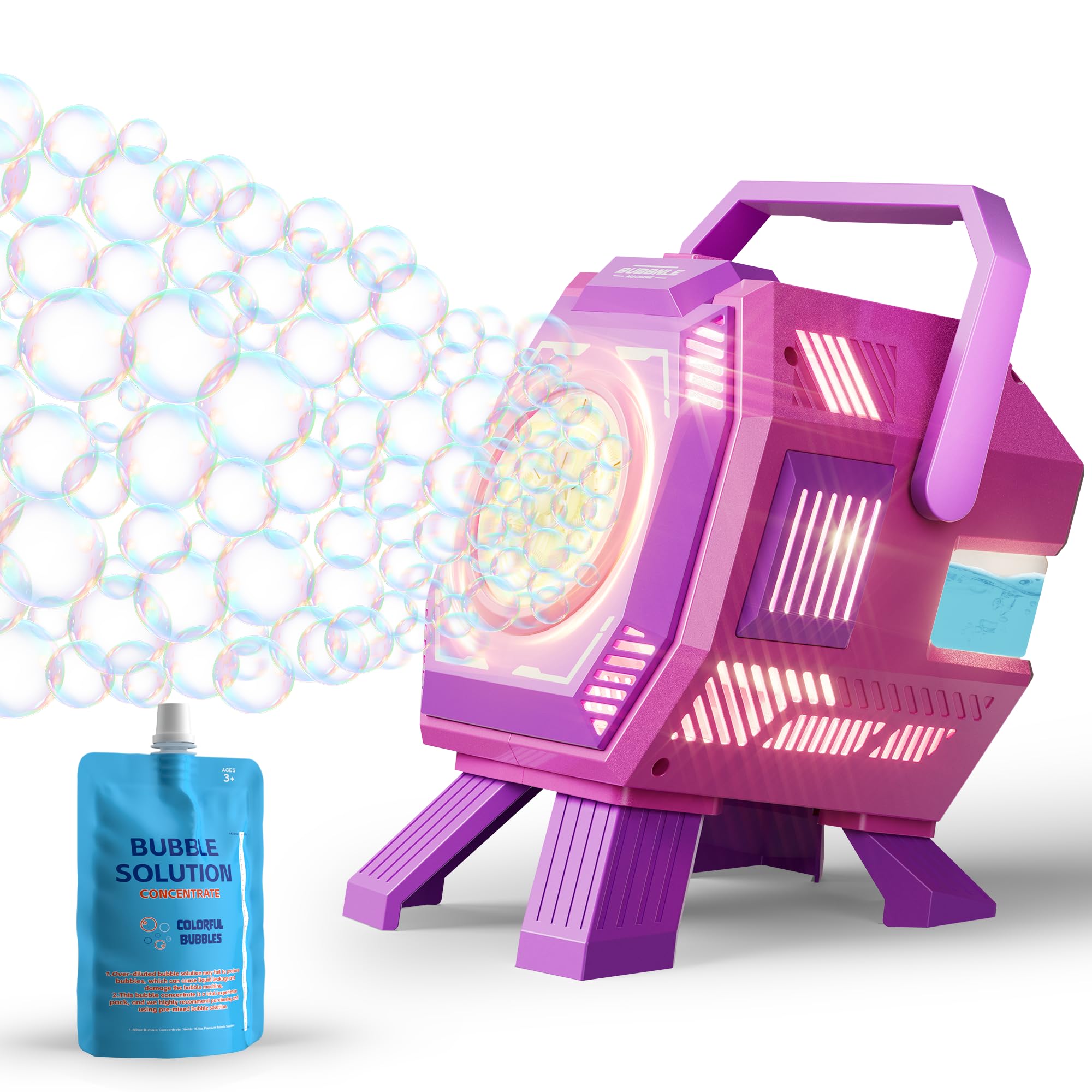 Belemar Bubble Machine with Lights, Big Bubble Holes, 15,000 Bubbles/Min, 320ml Large Tank, Battery Operated Portable Bubble Blower for Kids, Birthday Parties, Garden Play & Outdoor Fun