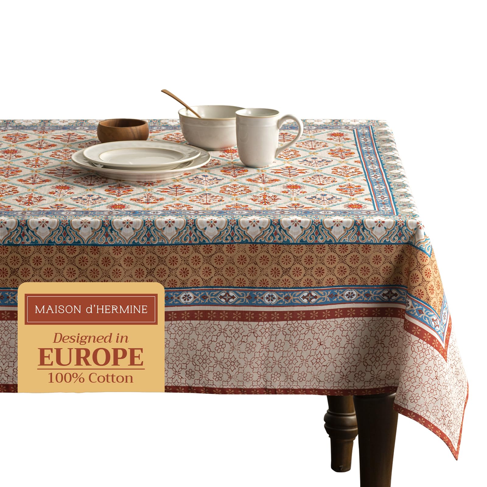 Maison d'Hermine Tischdecke Rechteckig 100% Baumwolle 180 cm x 140 cm Wiederverwendbar Alltagsgebrauch für Weihnachtsdekorationen Esszimmer Landhaus Zuhause Party Festlich (Romane)
