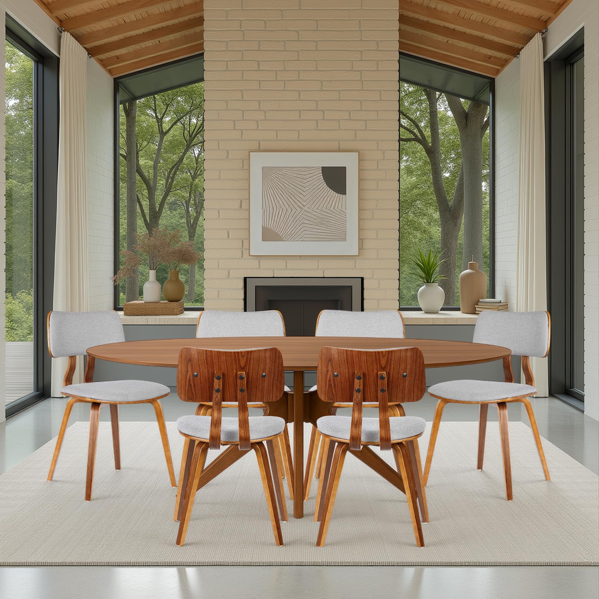 Jaguar Mid-Century Dining Chair in Walnut Wood and Gray Fabric - Set of 6