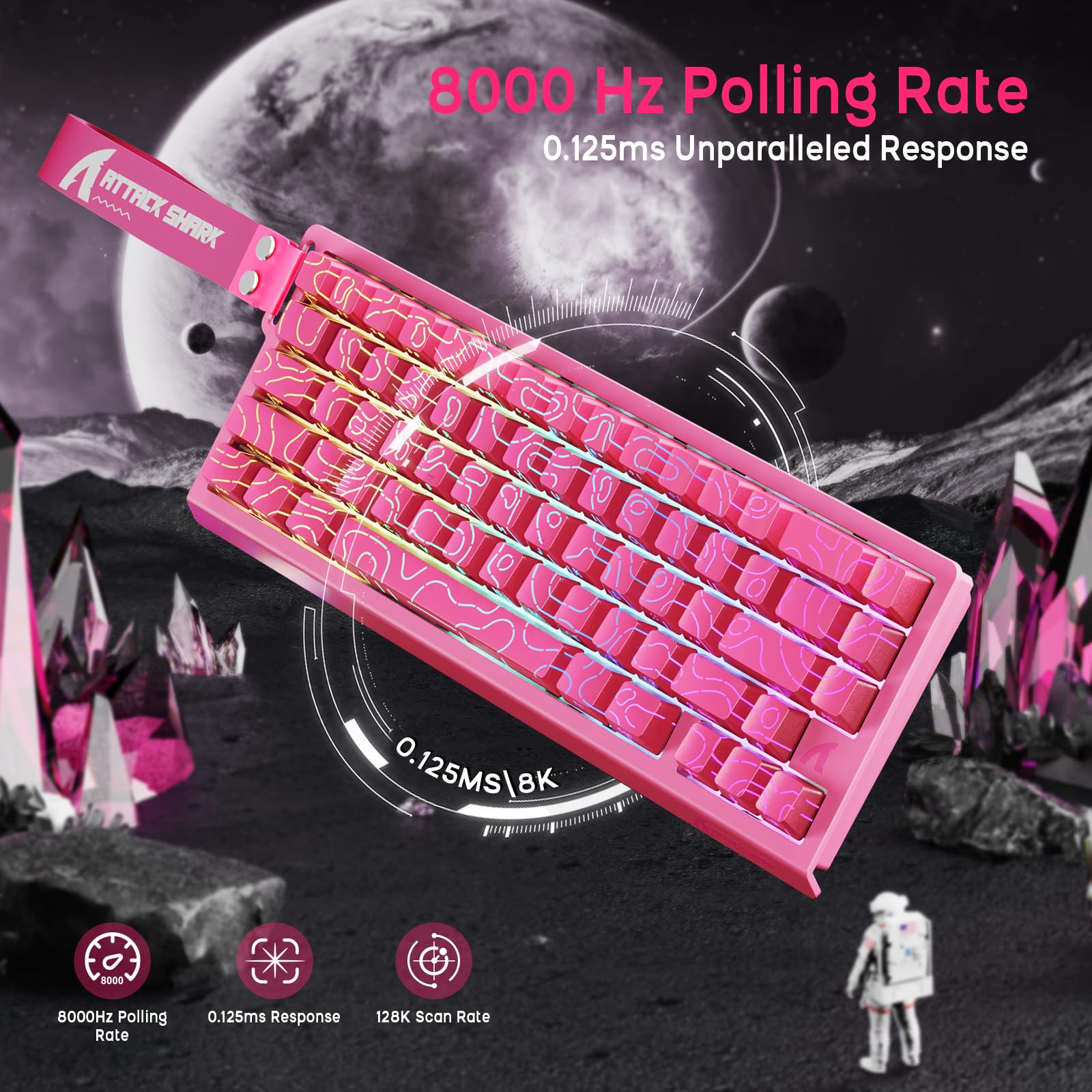 ATTACK SHARK X68 HE Teclado Magnético con Cable con X3 Ratón Gaming Inalámbrico Combo, Teclado de Activación Rápida 8KHz, Precisión RT 0.01mm, Ratón SUPERLIGERO, PAW3395, 26000 dpi - Contornos Rosas