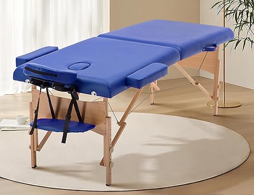 Mesa de masaje plegable de 2 secciones, mesa de masaje portátil de altura ajustable, cama de masaje con bolsa de transporte, reposabrazos y