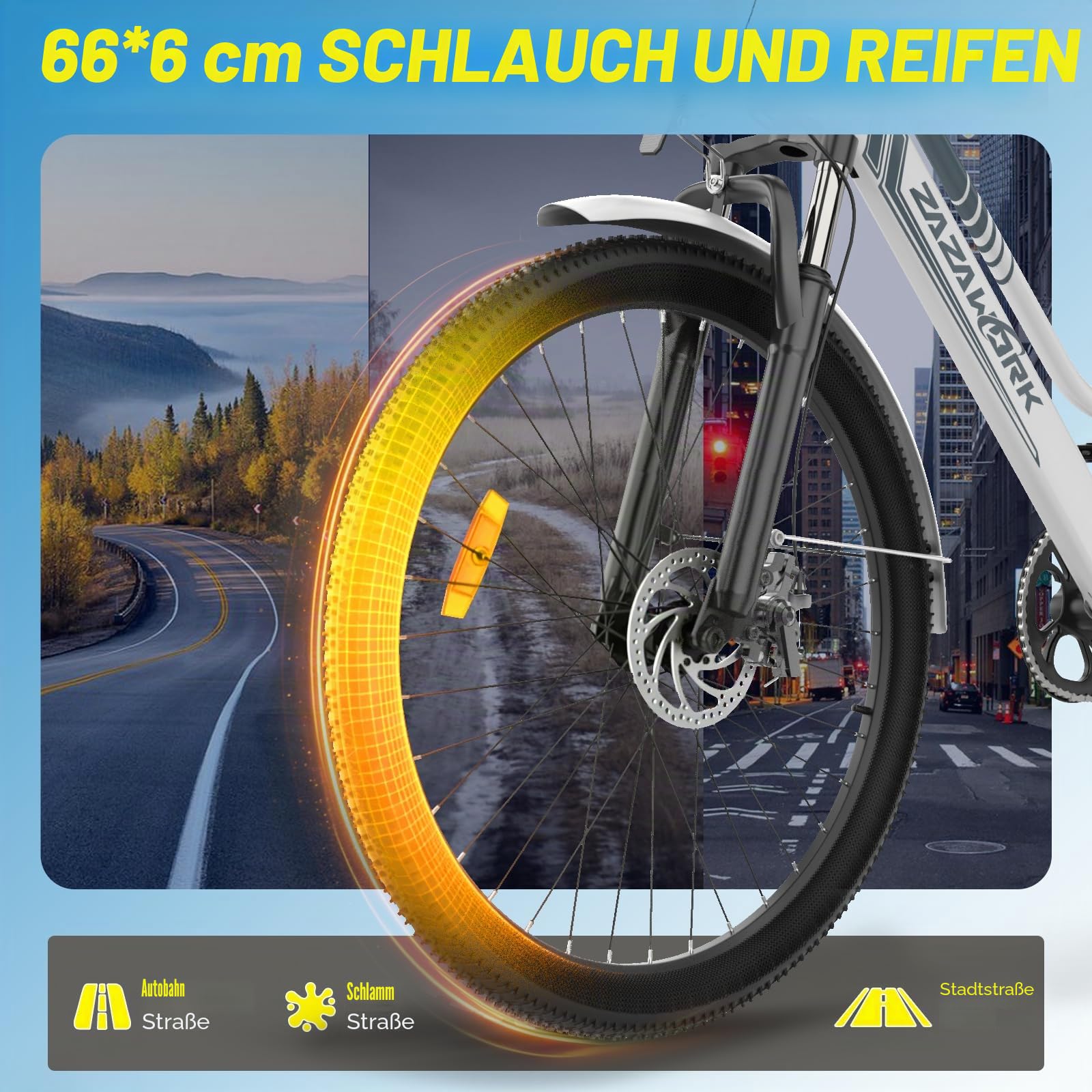 TIGUOWISH E-Bike 26 Zoll mit 100-120KM Reichweite, 250W E-Bike Damen Herren, 36V20AH Akku & 7 Gang, Elektrofahrrad mit LED-Display, Federung & 120KG Belastung für Stadt