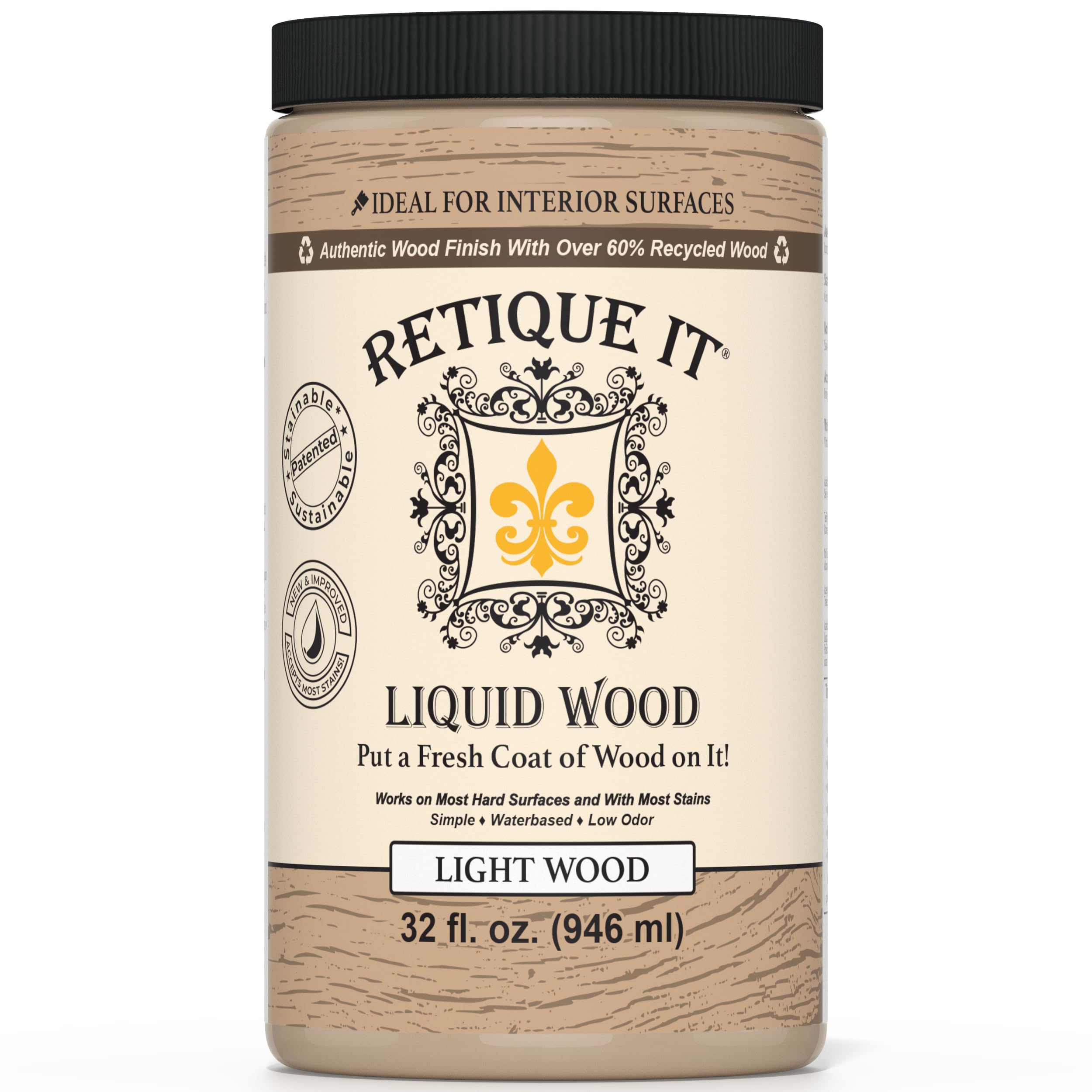 Retique It New and Improved Formula Liquid Wood Coatings - Stainable Primer - Paint It then Stain it (Light Wood, Large)