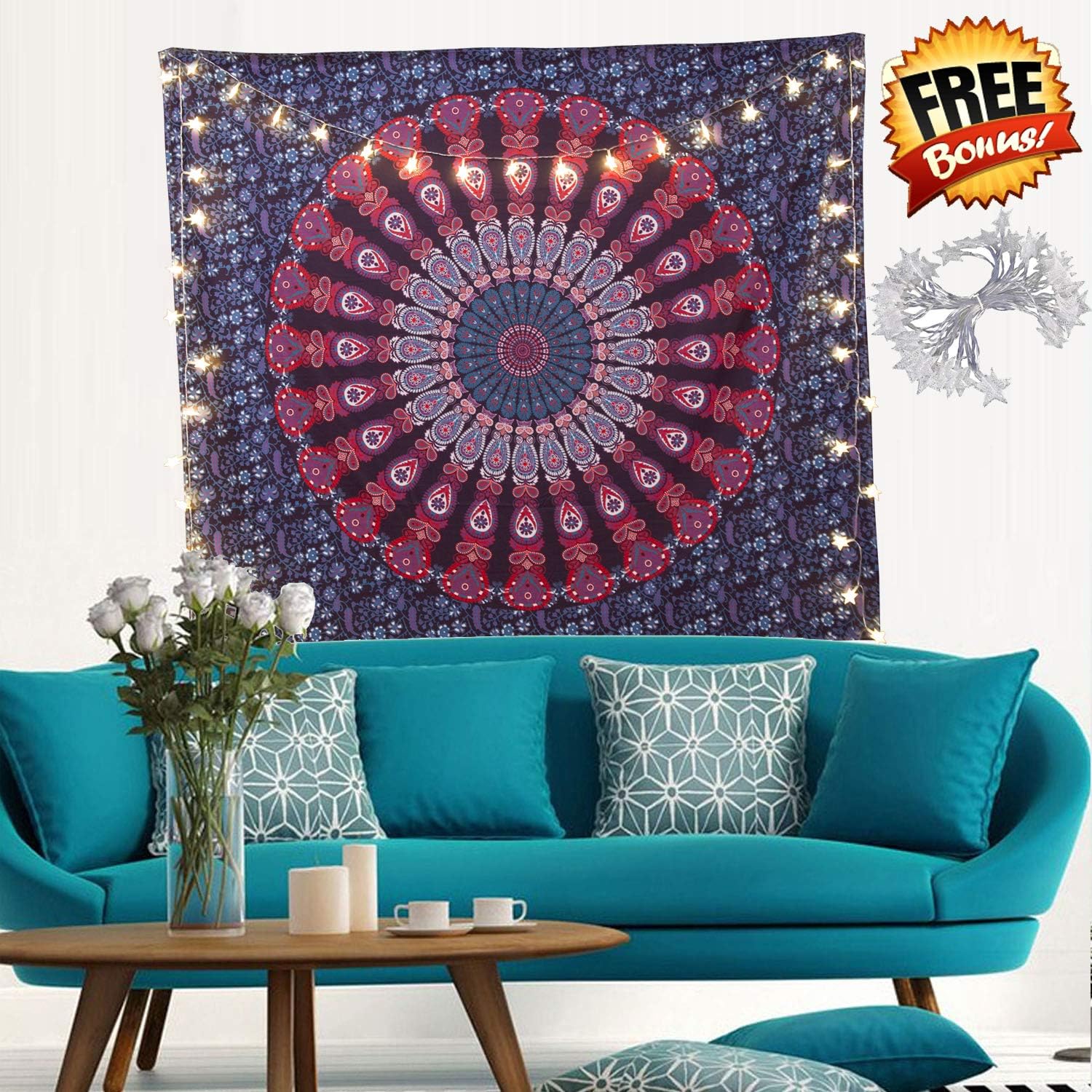 Tapestry Wall Hanging - Psychedelic Tapestry Hippie Mandala Bohemian Tapestry for Men Women Boys Girls - Tapestry for Bedroom Dorm Living Room Decor(Purple, Cotton Knit Fabric, 59” x 78.7”)