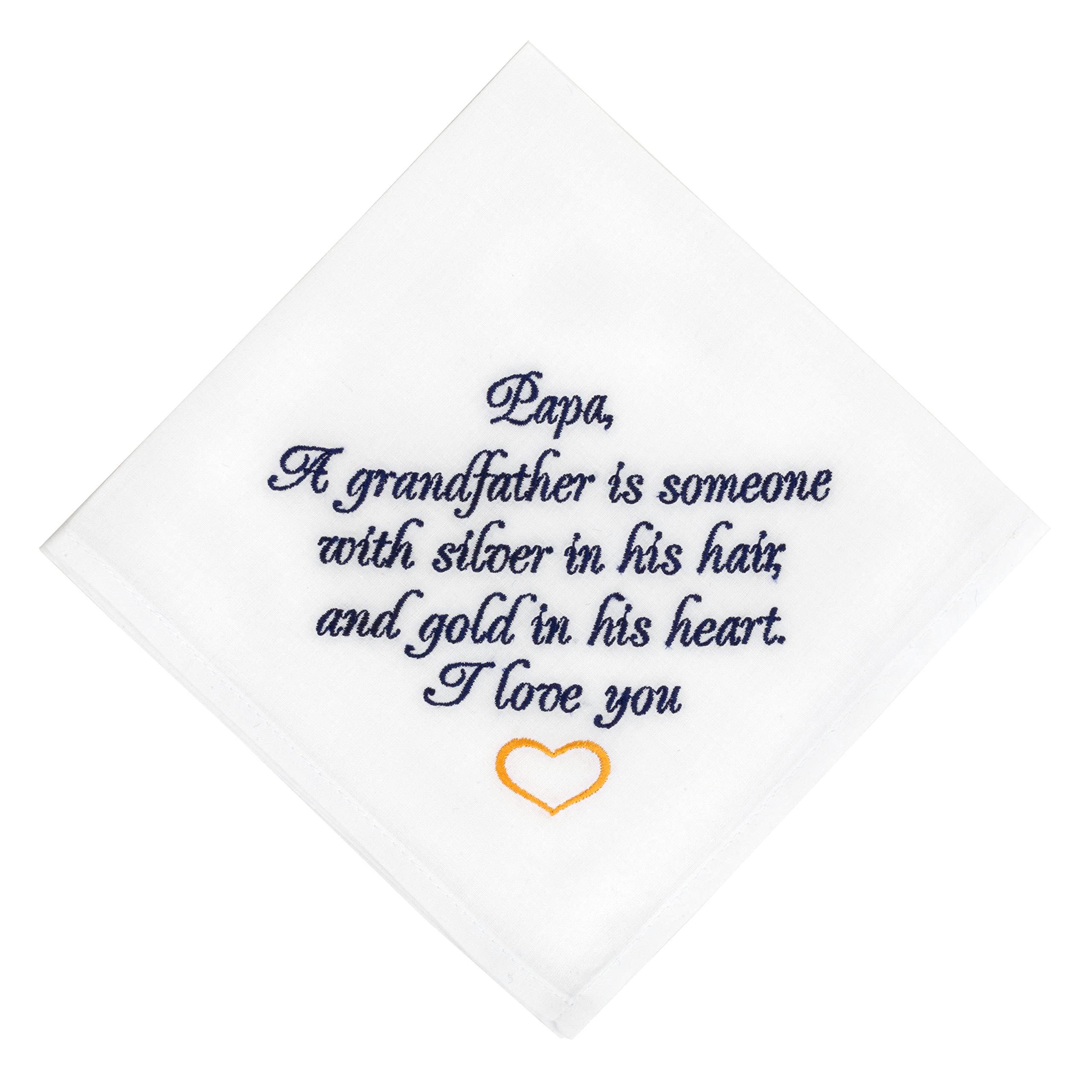 Grandfather wedding handkerchief from Bride on wedding day, Grandparents of the Bride, Embroidered Hanky (Grandfather handkerchief)