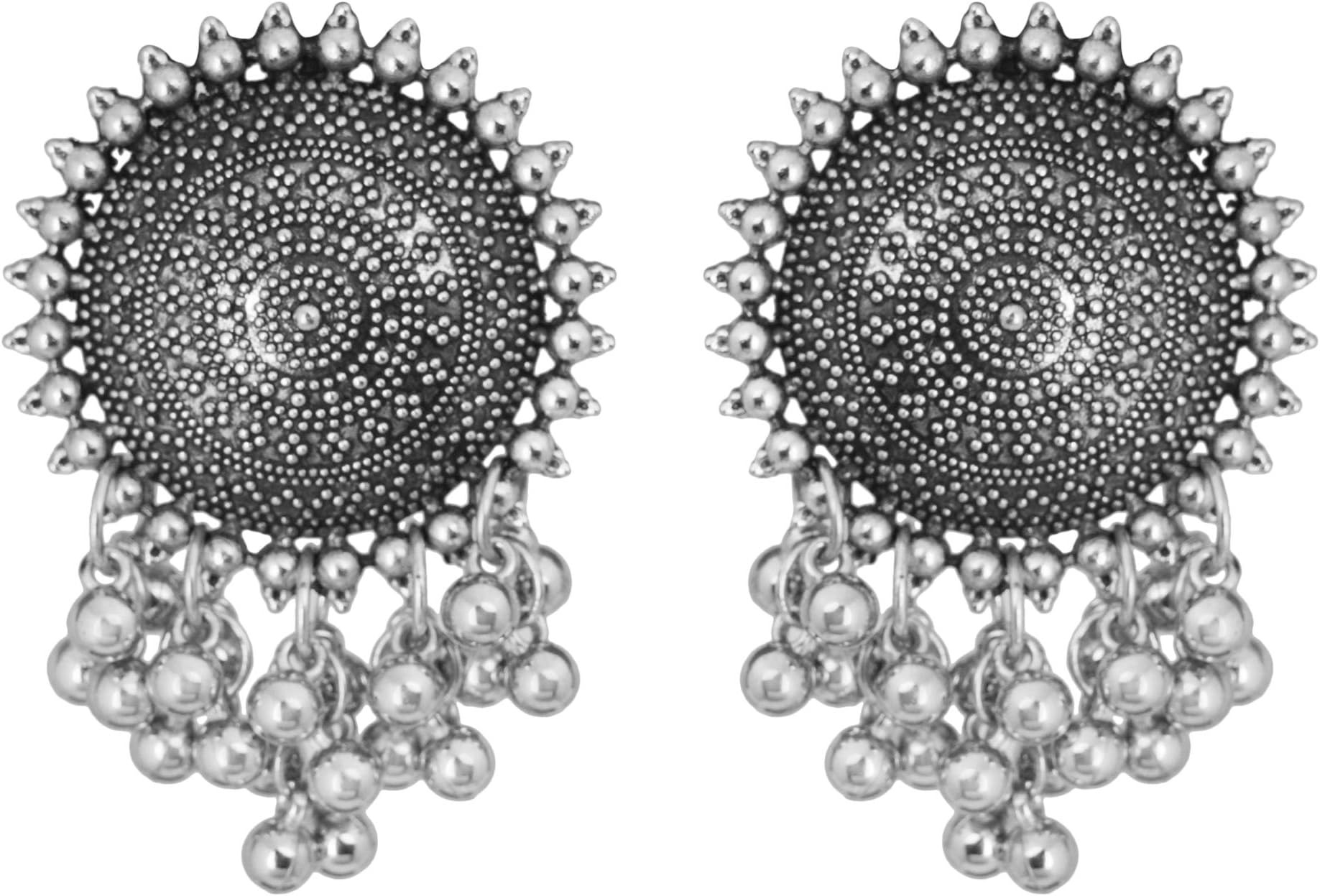 ShreyadzinesOxidized Jhumkas Jhumka Jhumki Ghungroo Statement Studs Earrings Jewelry for Women (Silver)