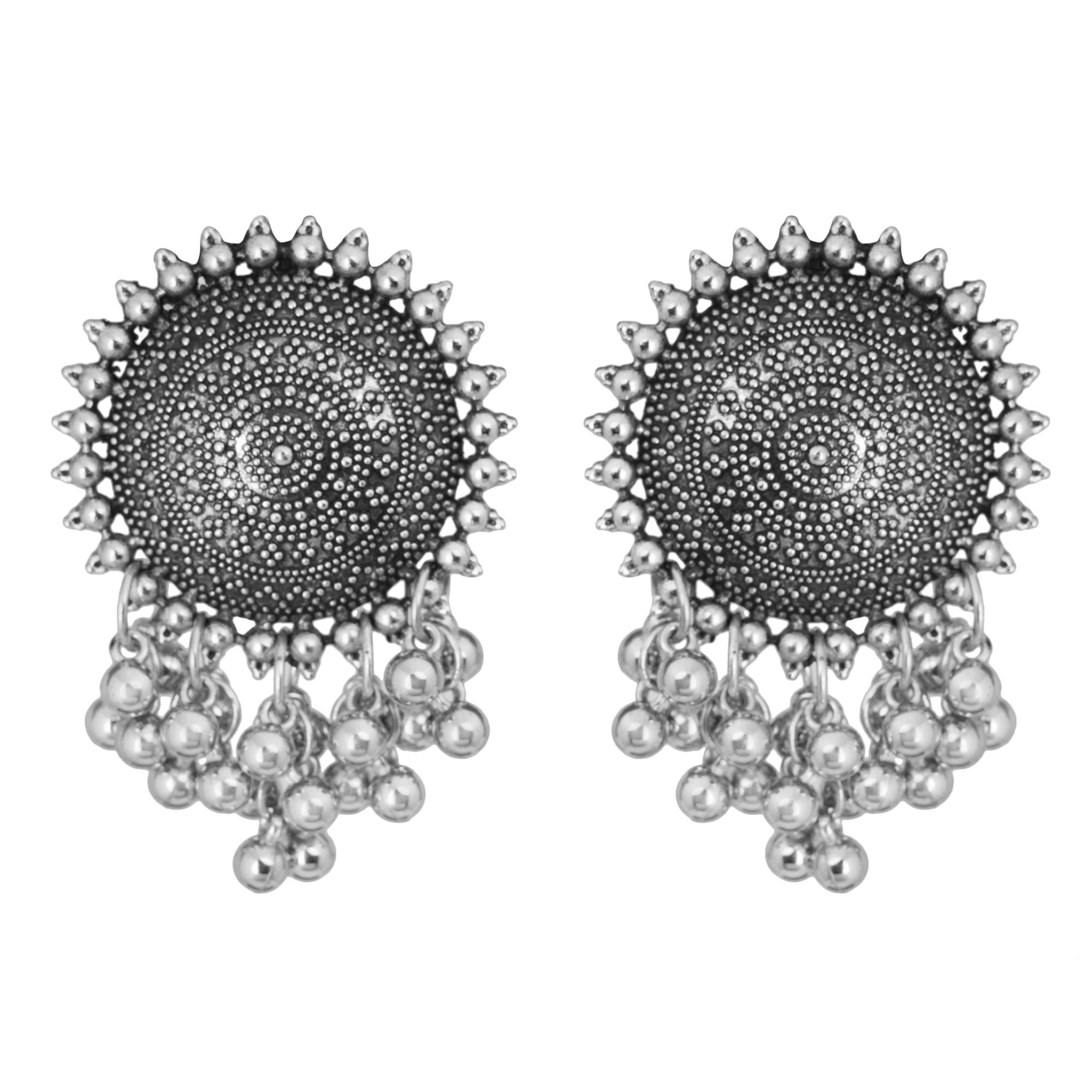 ShreyadzinesOxidized Jhumkas Jhumka Jhumki Ghungroo Statement Studs Earrings Jewelry for Women (Silver)