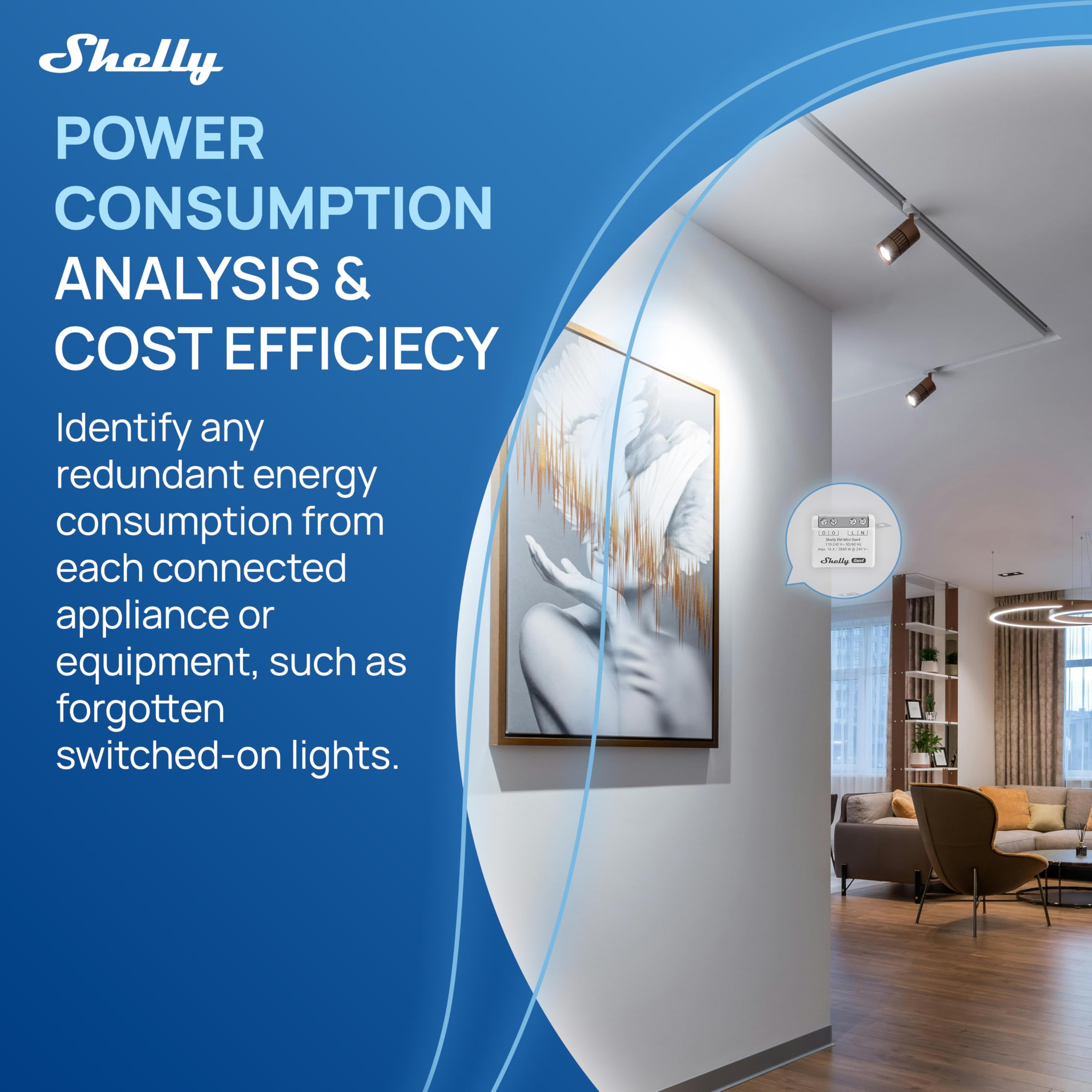 Shelly EM Mini Gen4 - Misuratore di Potenza Intelligente WiFi, 1 Canale, 16A, Domotica, Nessun Interruttore a Relè, Monitora il Consumo di Energia, Matter, Zigbee, Alexa & Google (2 Pezzi)