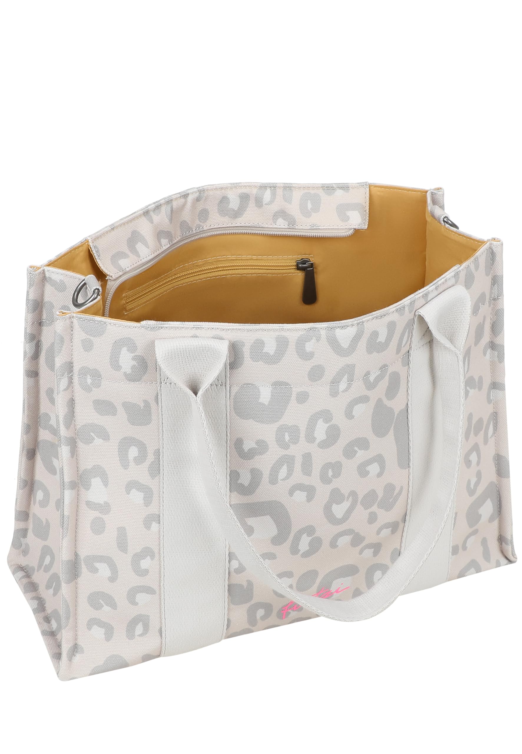 Fritzi Tote Shopper Leo bolso mujer canvas shopper estampado leopardo bolso tote grande cierre cremallera bolso hombro ciudad festival viaje compras bolso diario 29,5 x 40 x 14 cm - Rosa, Verde, Beige