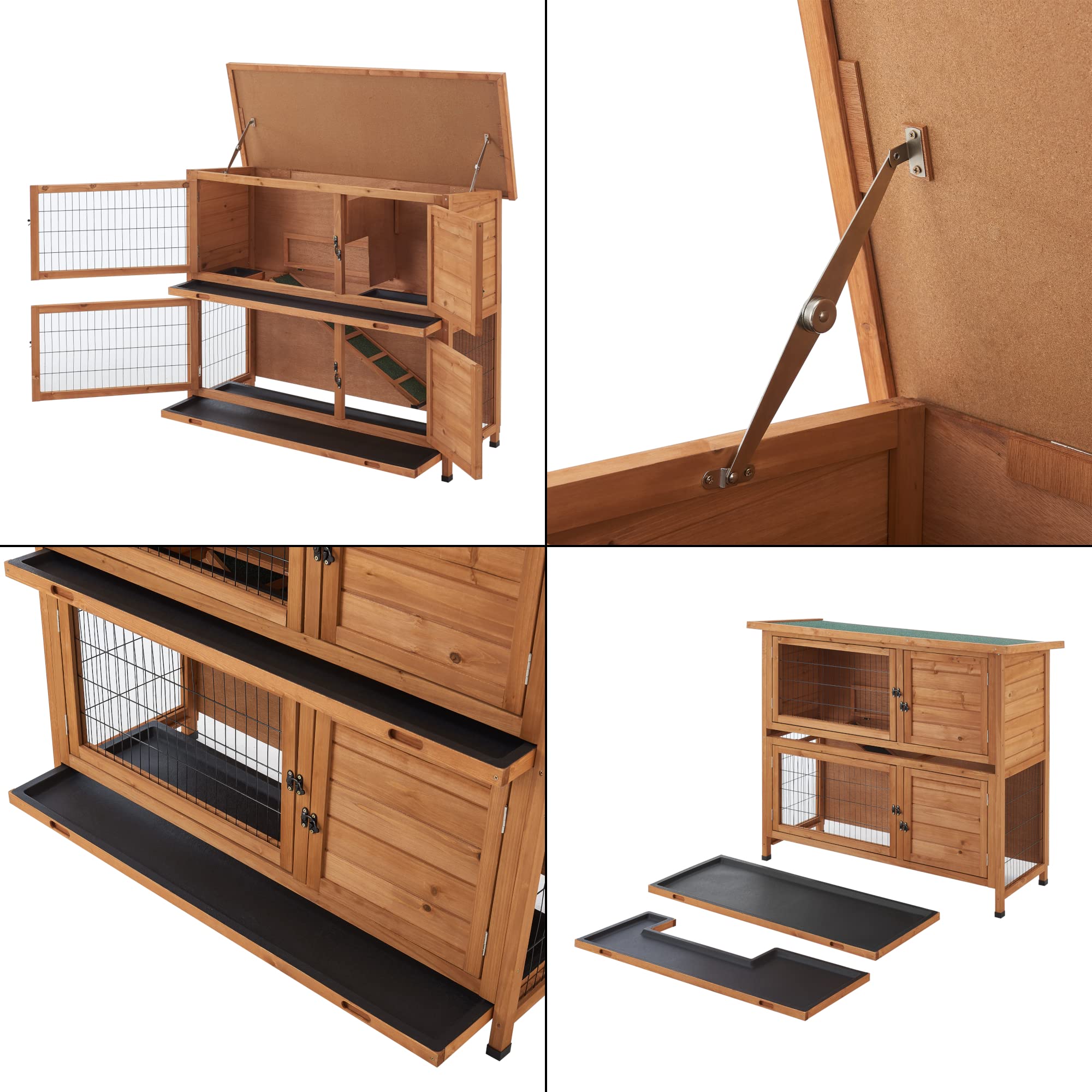[en.casa] Kaninchenstall Falkenau 104 x 122 x 50 cm Kleintiergehege Hasenstall Tierstall Hasenkäfig Kleintierstall doppelstöckig Tannenholz