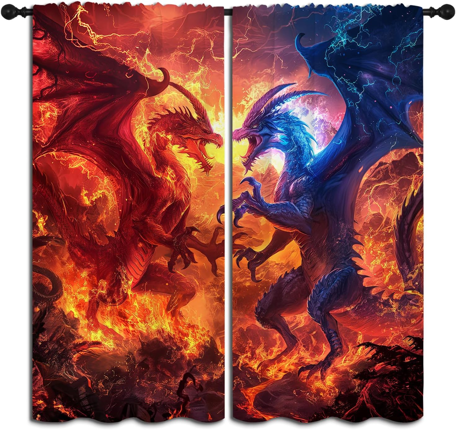 Fantasy Magic Dragon Boy Girls Blackout Curtains,Medieval Scary Magical Animal, 2 Panel Rod Pocket Thermal Insulated Drapes for Bedroom, Living, Kids Room Deco 84x72 inch