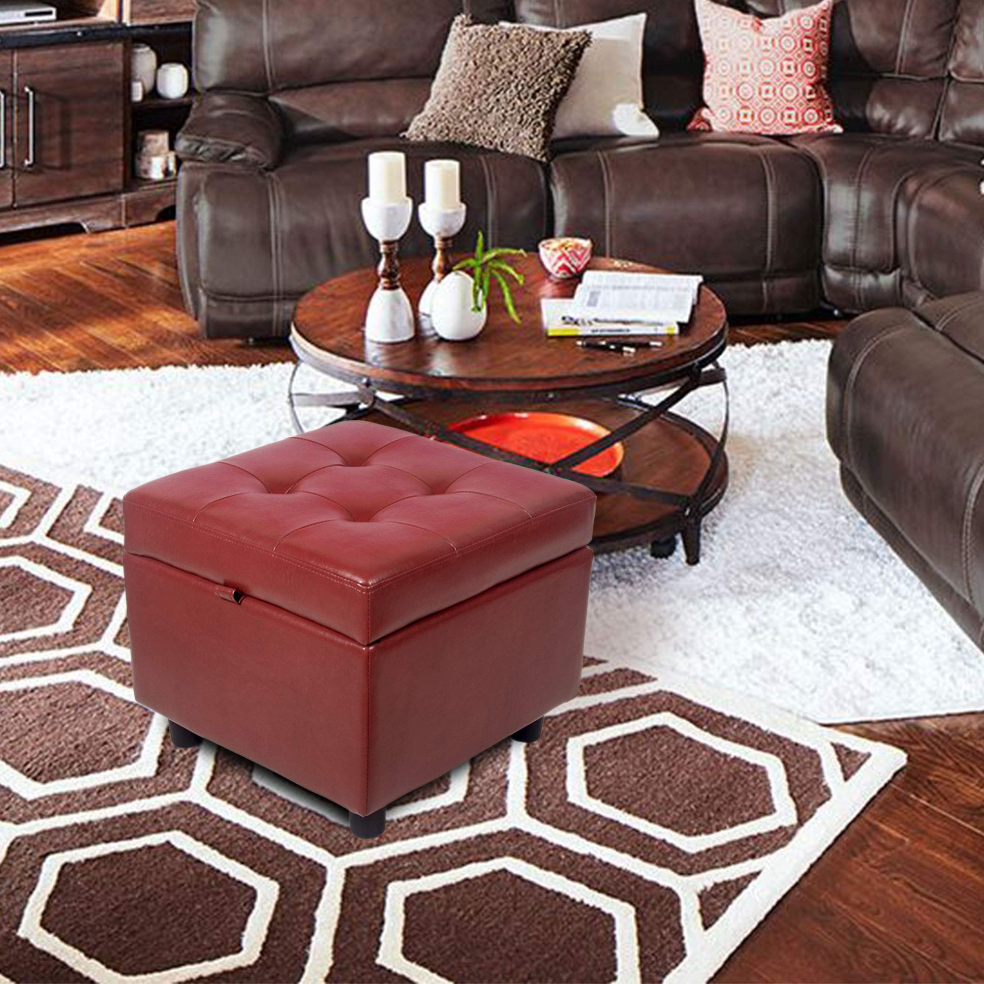 Amazon.com: H&B Luxuries Tufted Leather Square Flip Top Storage