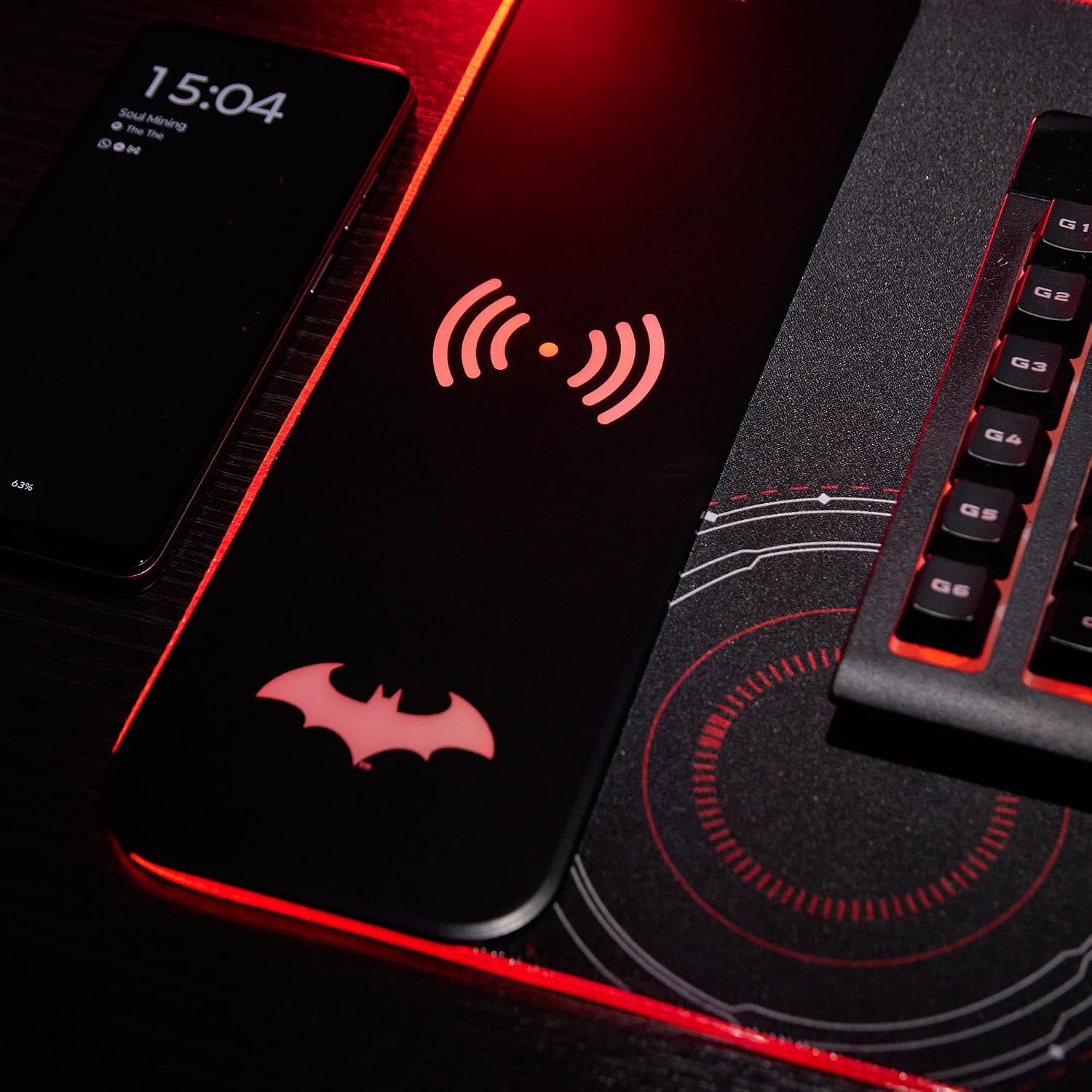 Batman Arkham XL RGB Gaming Mat with 15W Wireless Charger | Customizable LED, Anti-Slip, Spill-Resistant