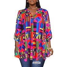 Afibi Womens Casual African V Neck Long Sleeve Tunic Tops