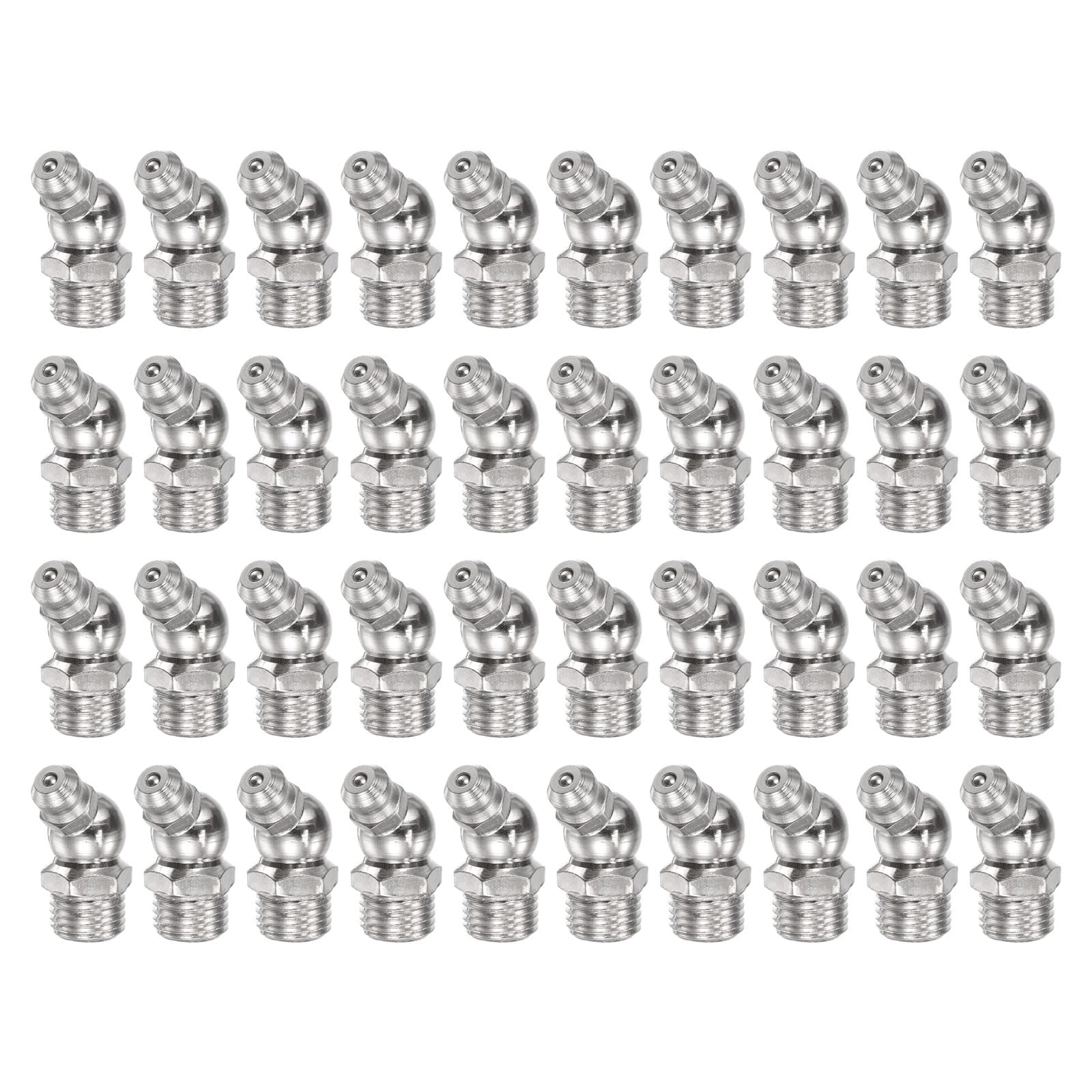 uxcell Nickel-Plated Iron 45 Degree Grease Fitting M10 x 1mm Thread Hydraulic Grease Fitting Accessories, 40Pcs