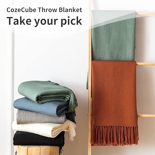 Miniatura 6 de CozeCube Manta verde salvia para sofá, manta bohemia con borlas de flecos, manta ligera de otoño para cama, sala de estar al aire libre, regalo,