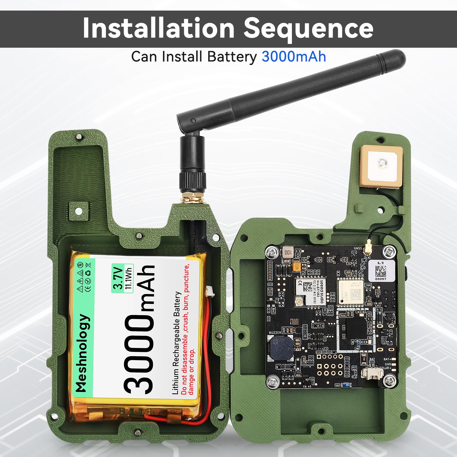 Wio Tracker L1 Carte avec batterie 3000 mAh et étui – SX1262 nRF52840 Kit pour Ar Duino Mesh Tastic Lo Ra, Blue Tooth 5.0, GPS GNSS, OLED 1,3", batterie de type C à charge solaire (N37