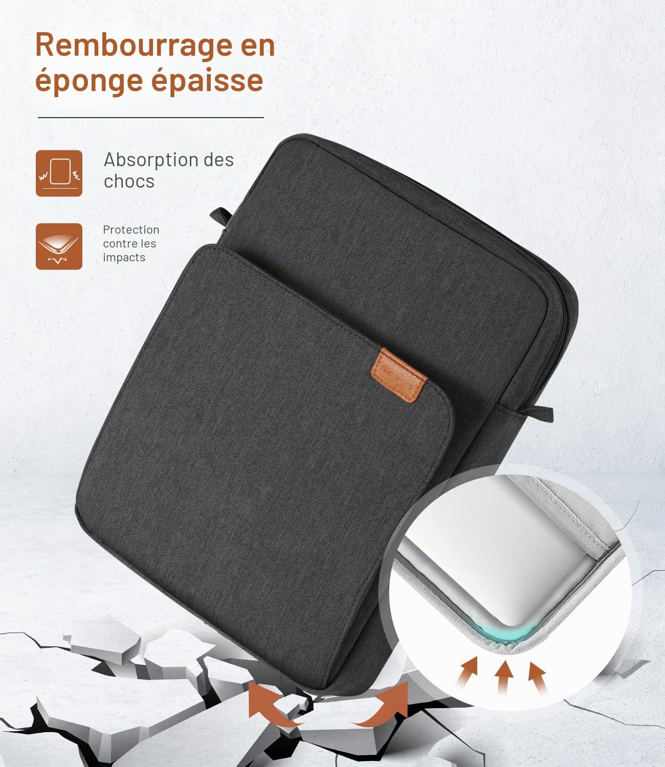 MoKo Housse Ordinateur Portable 15 Pouce Compatible Avec MacBook Air 15" M2 2023, MacBook Pro 14" M2 2023, Galaxy Tab S9 Utra 14.6" 2023 Sac de Transport avec Bandoulière et Poignée, Noir & Gris