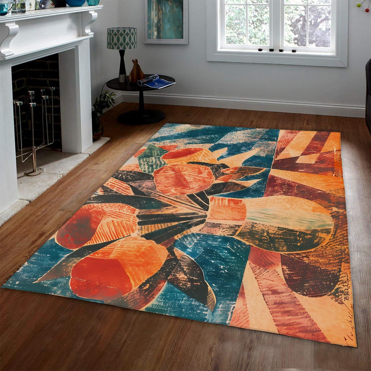 Tapis lavable à poils ras 180x240cm antidérapant au motif vase cubiste moderne