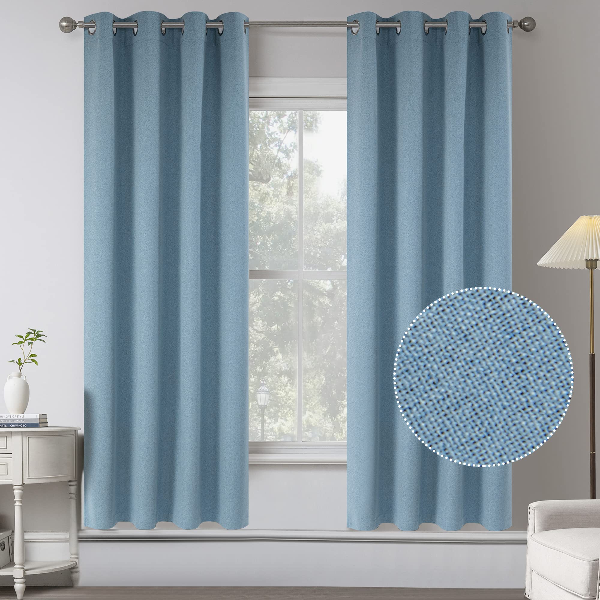 Par De Cortinas Azul Cielo Enhanced Living: Oscurecimiento, Ahorro Energía Y Textura (Ojales)
