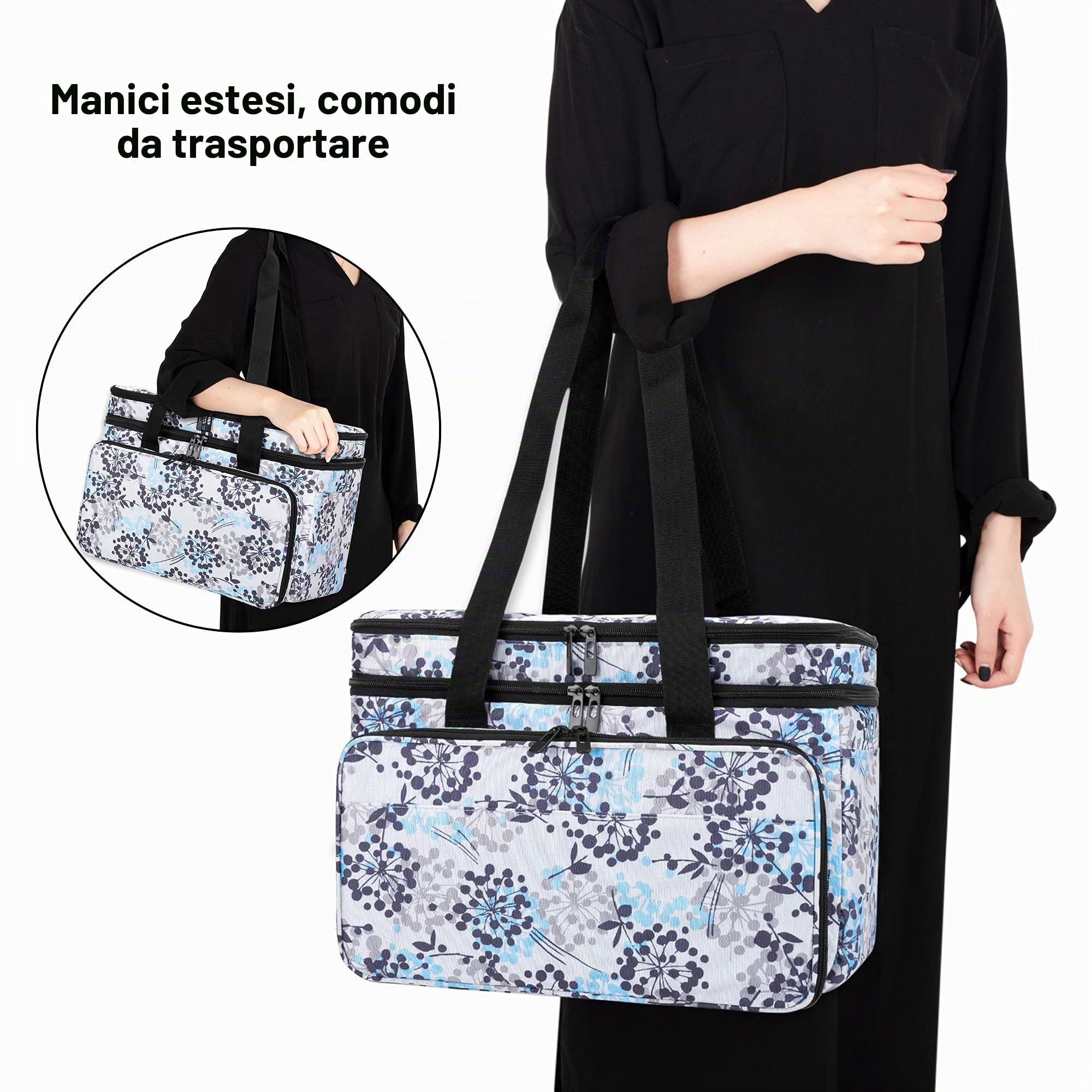 CURMIO Borsa per Lavori a Maglia Doppio Strato, Dente di Leone | Organiser per Filati/ Uncinetto/ Ferri Maglia (Fino a 14 Pollici), Elastici Multipli & Scomparti, 4 Occhielli, Solo Borsa