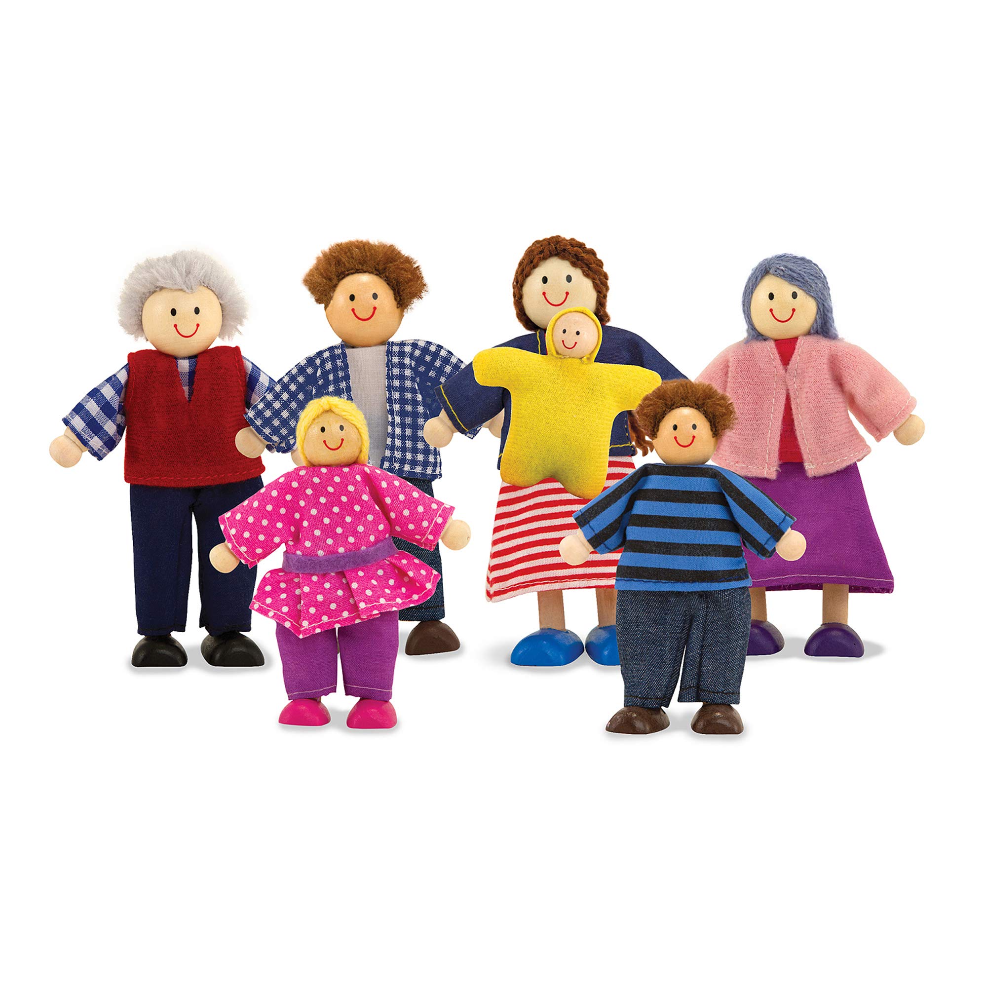 Melissa & Doug 7-Piece Poseable Wooden Doll Family for Dollhouse (2-4 inches Each)