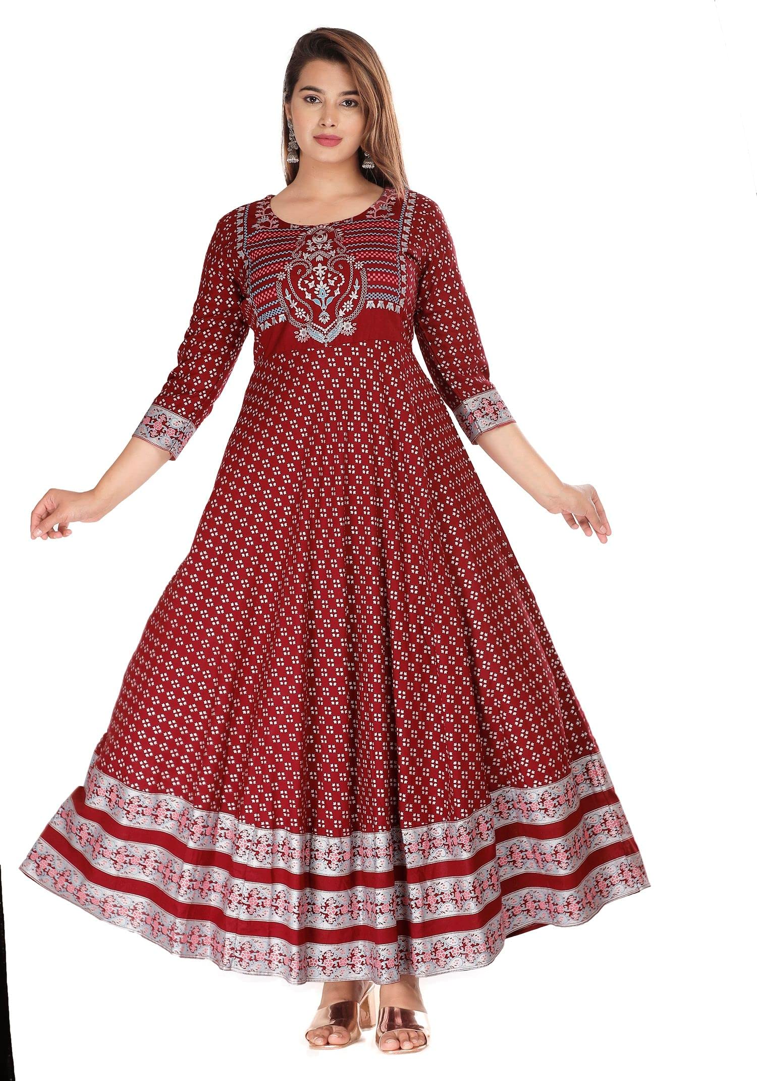 Well StyleWomen's Rayon Printed Anarkali Long Kurta Black