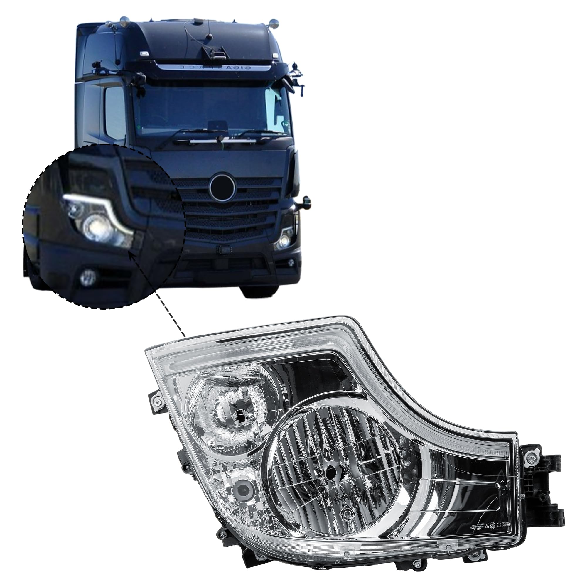 LONGLING Ersatz 24V Rechts Scheinwerfer elektrische Einstellung mit Led Tagfahrlicht für Mercedes Lkw Actros MP5