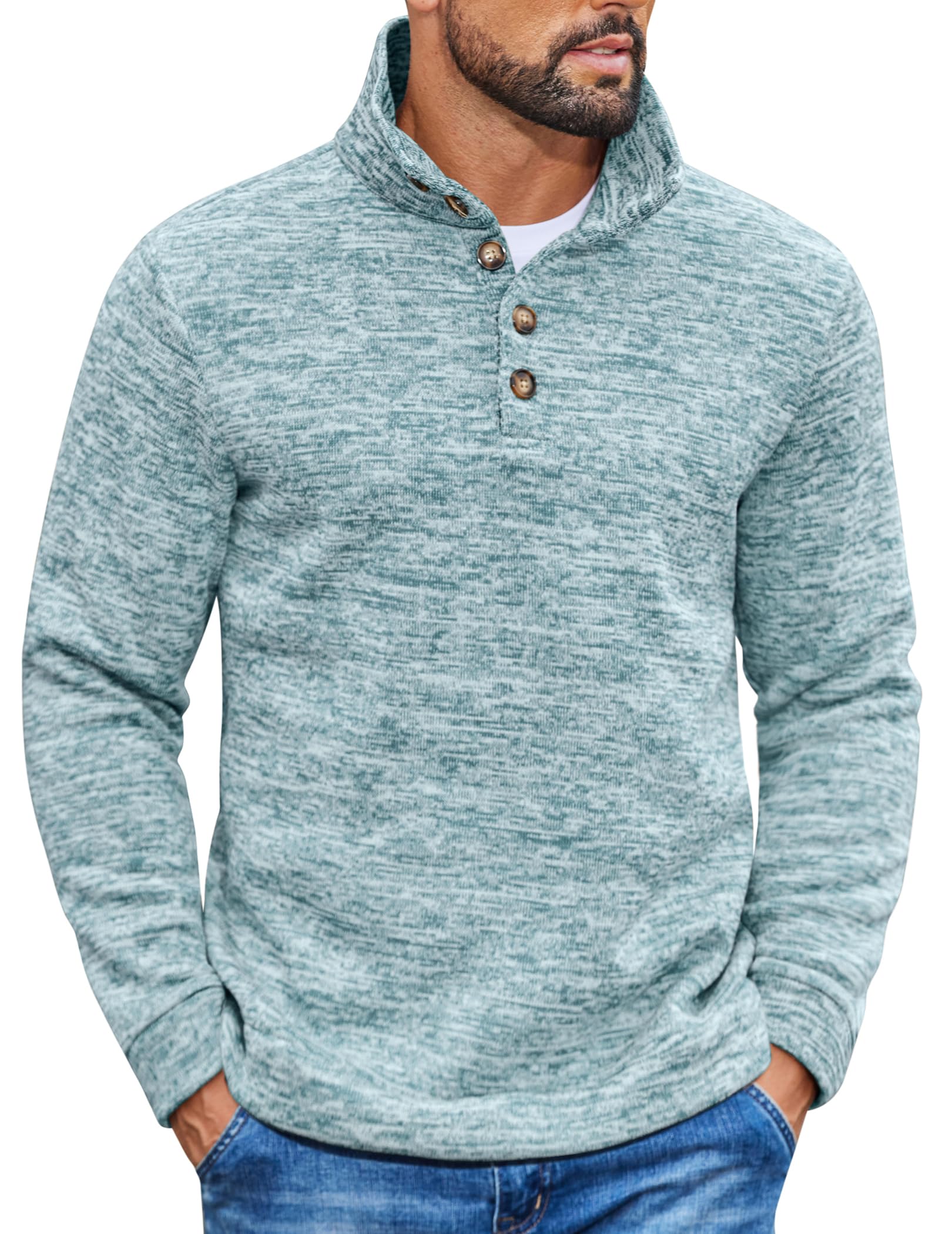 COOFANDY Men's Casual Pullover Sweater Quarter Button Fleece Sweatshirt Knitted Thermal Sweaters