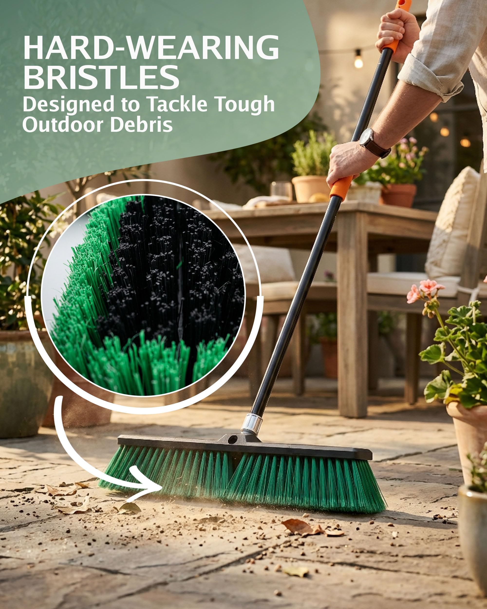 Pelle & Sol 45cm Garden Broom - Heavy Duty Outdoor Broom – Stiff Bristles Sweeping Brush Garden Tools for Patio, Driveway, Yard & Concrete Cleaning with Long Handle — view 2