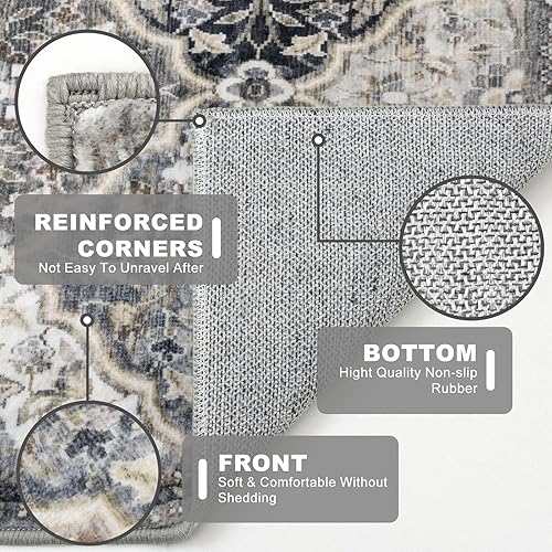 Miniatura 4 de KILOCOCO Alfombra marroquí lavable de 2 x 8 pies, alfombra de pasillo de cocina, diseño floral vintage, antideslizante, envejecida, bohemio, para