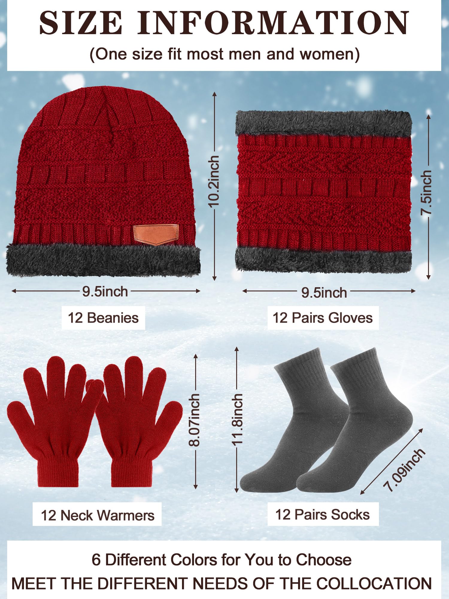 Toulite Wintermützen, Handschuhe, Schals, Socken, Set, mit Fleece gefüttert, Beanie-Mützen, Halstuch, für Damen und Herren, 48-teilig