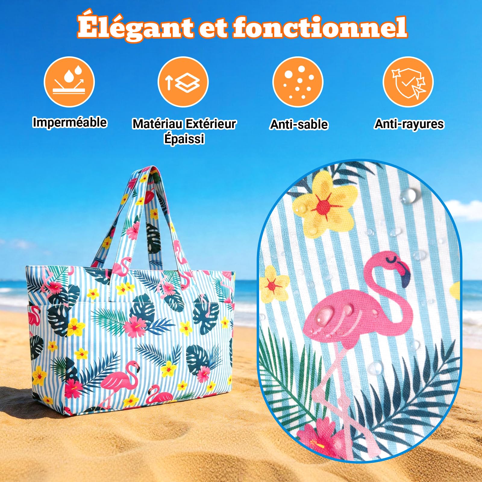 Hap Tim Sac fourre-tout de plage imperméable XXL avec compartiment humide et fermeture éclair, grande capacité, sac de voyage, léger, pliable, pour femme, pour la natation, le shopping, la salle de