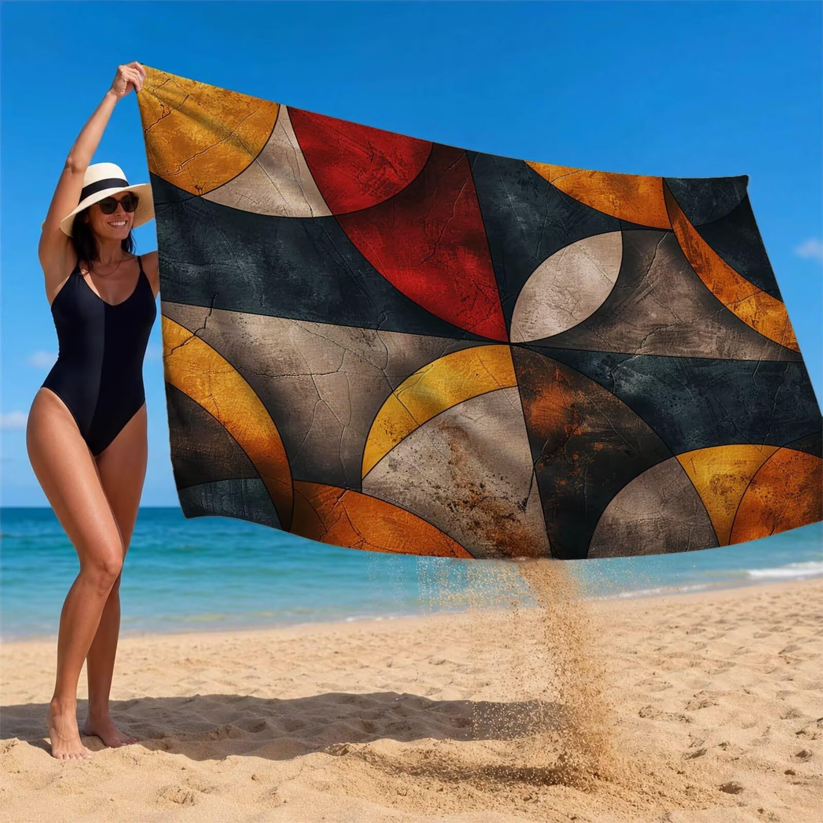 Toalla Playa Grande 160 x 220 Vacaciones Accesorios Viaje, Toalla Playa Sencillez Suave Cómodo Secado Rápido, Redondo Toallas Baño Grandes 220x160cm para Yoga Fitness Natación Sauna Baño XTLS-2768
