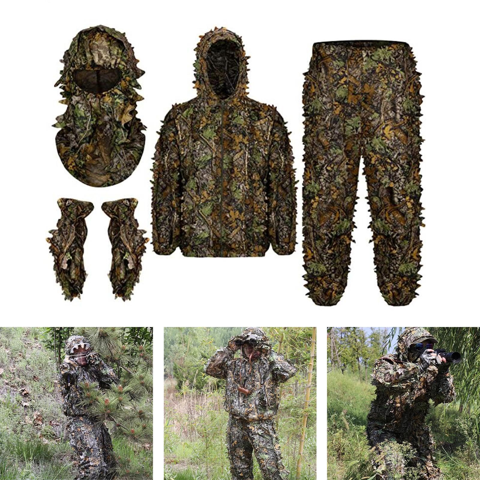 Amagogo Ghillie-Anzug für Herren, Vollgesichtsmaske, Handschuhe, Set, Tarnanzug, Blattmuster, für die Jagd