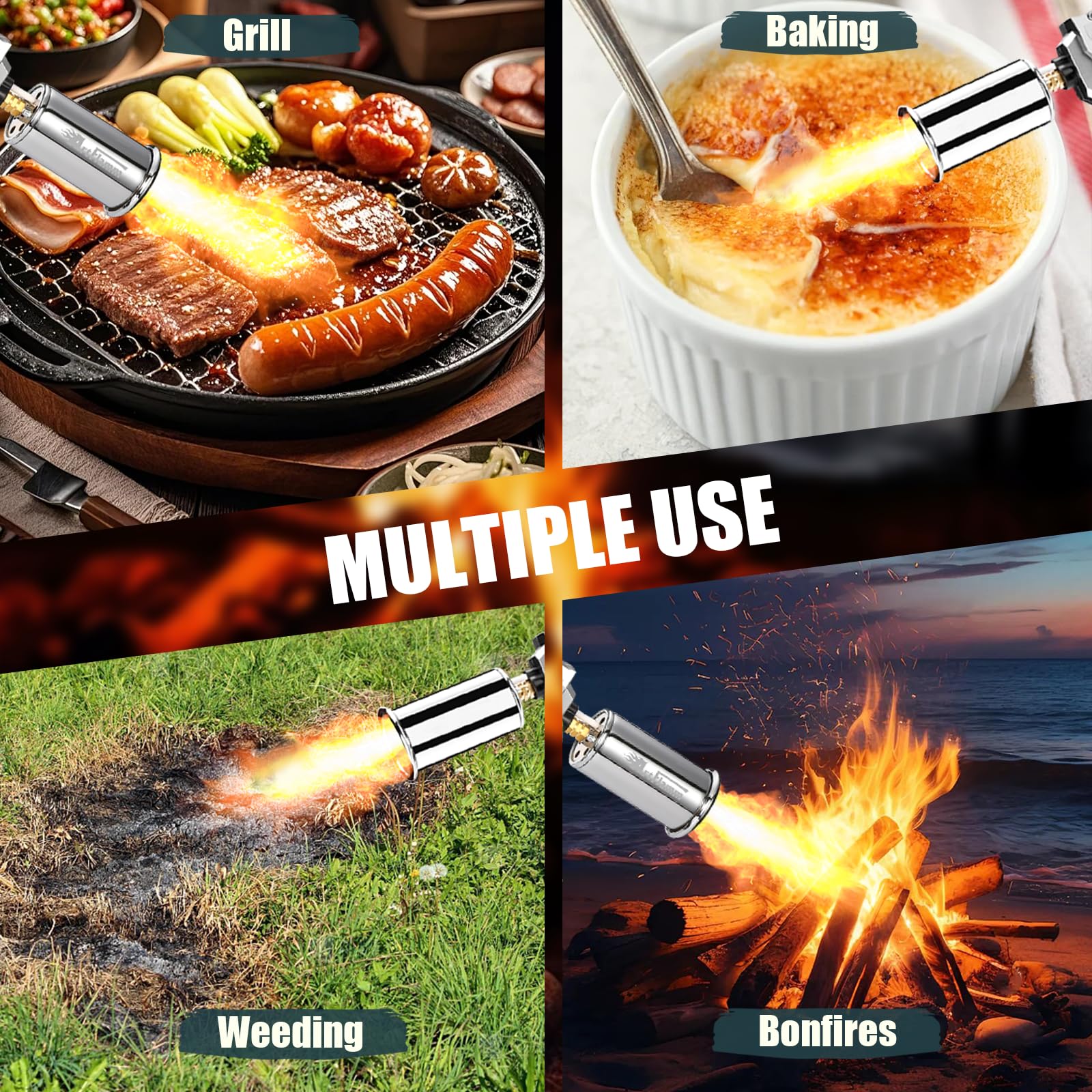 ARTFLAMM Pistolet lance-flammes – Briquet de cuisson au propane – Lance-flammes réglable – Torche puissante pour barbecue, feu de camp, bois de charbon, mauvaises herbes (réservoir non inclus)