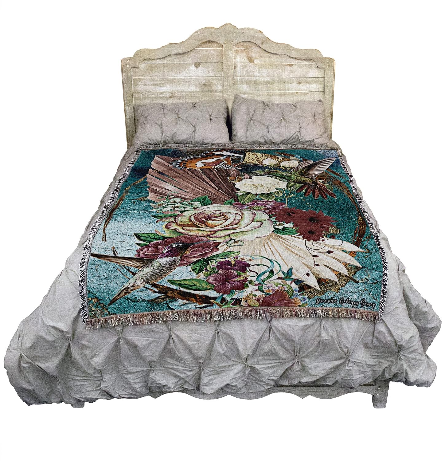 Pure Country Weavers Hummingbird Garden Blanket by Yvonne Coleman Burney - Bird Garden Floral Gift Tapestry Throw Woven from Cotton - Made in the USA (72x54)